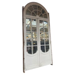 Monumental French Oak Double Doors with Frame and Arched Transom, Late 19th Cent