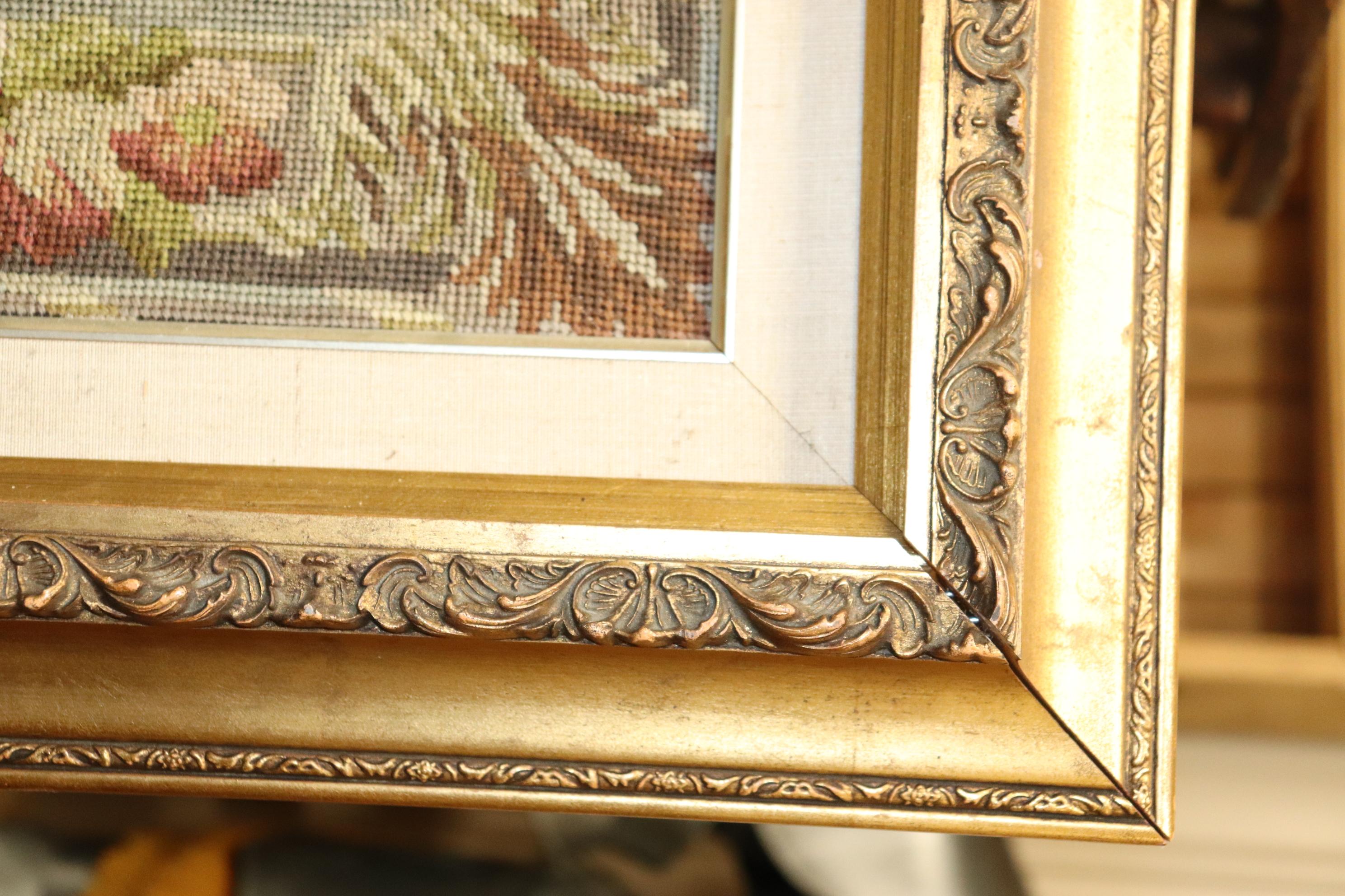Mid-20th Century Monumental French or Belgian Tapestry of Provincial Scene in Fine Gilt Frame