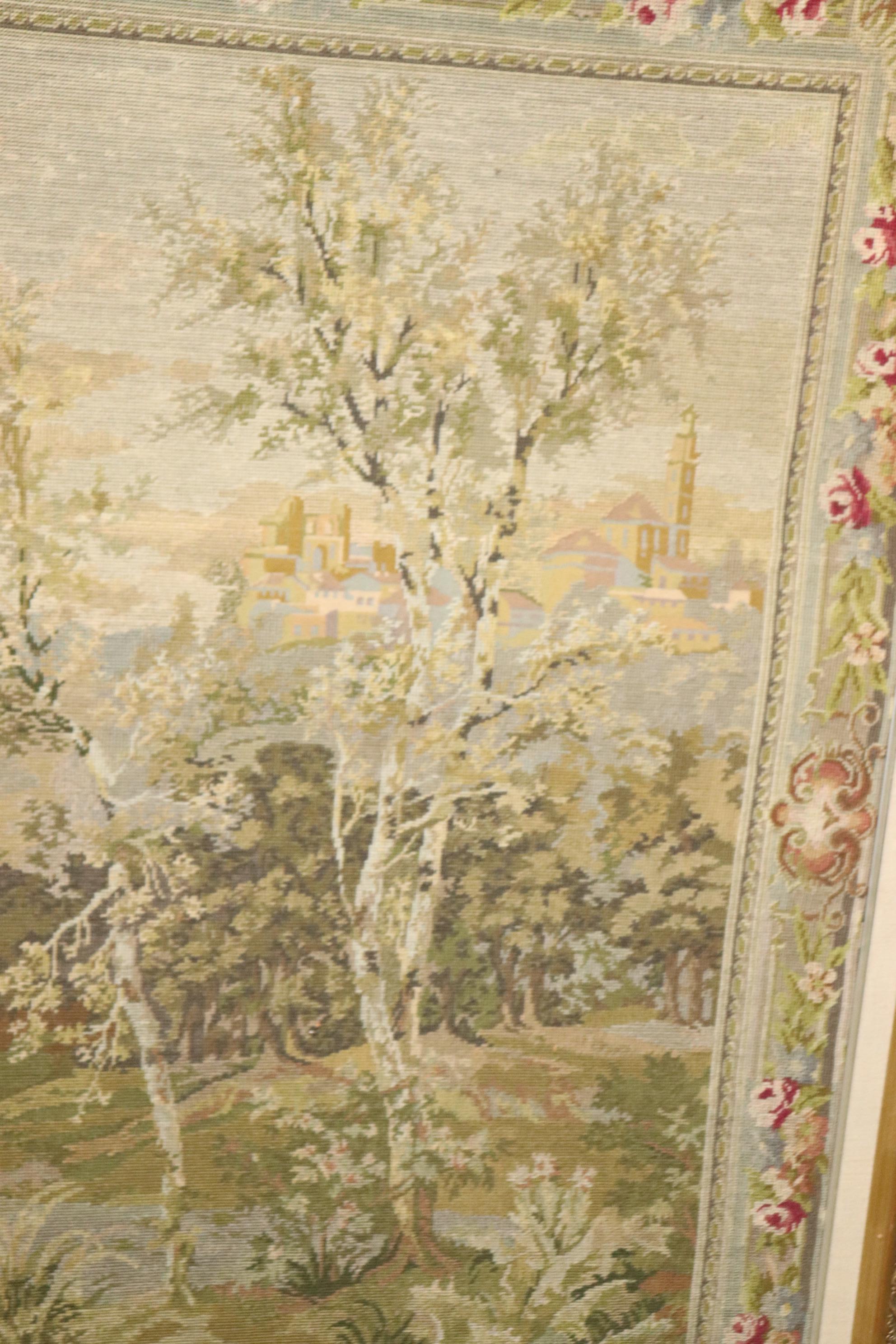 Monumental French or Belgian Tapestry of Provincial Scene in Fine Gilt Frame For Sale 1