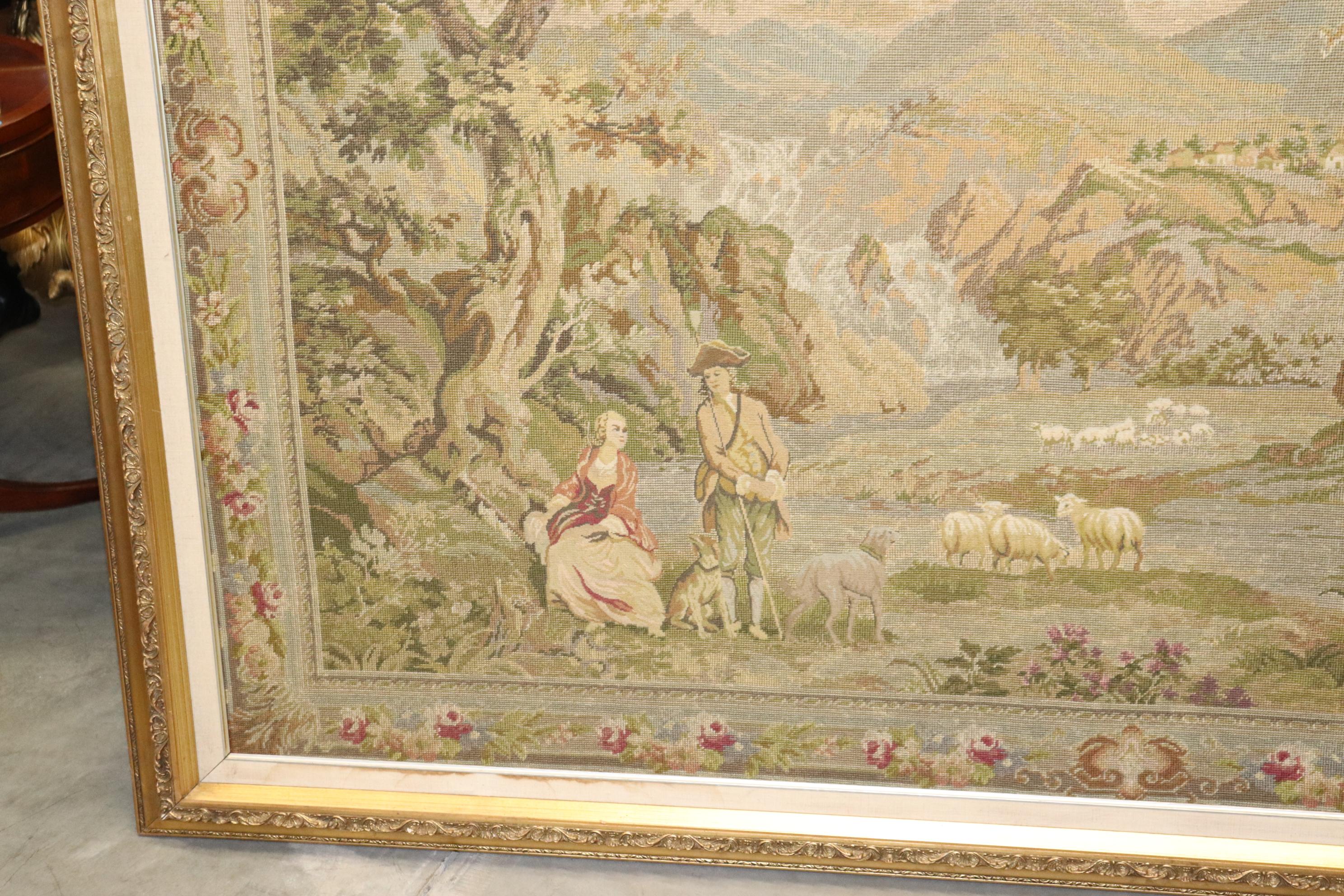 Monumental French or Belgian Tapestry of Provincial Scene in Fine Gilt Frame For Sale 2