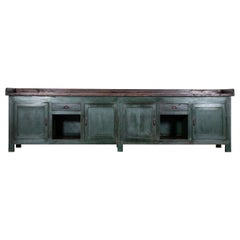 Monumental French Original Painted Pine Work Table Island