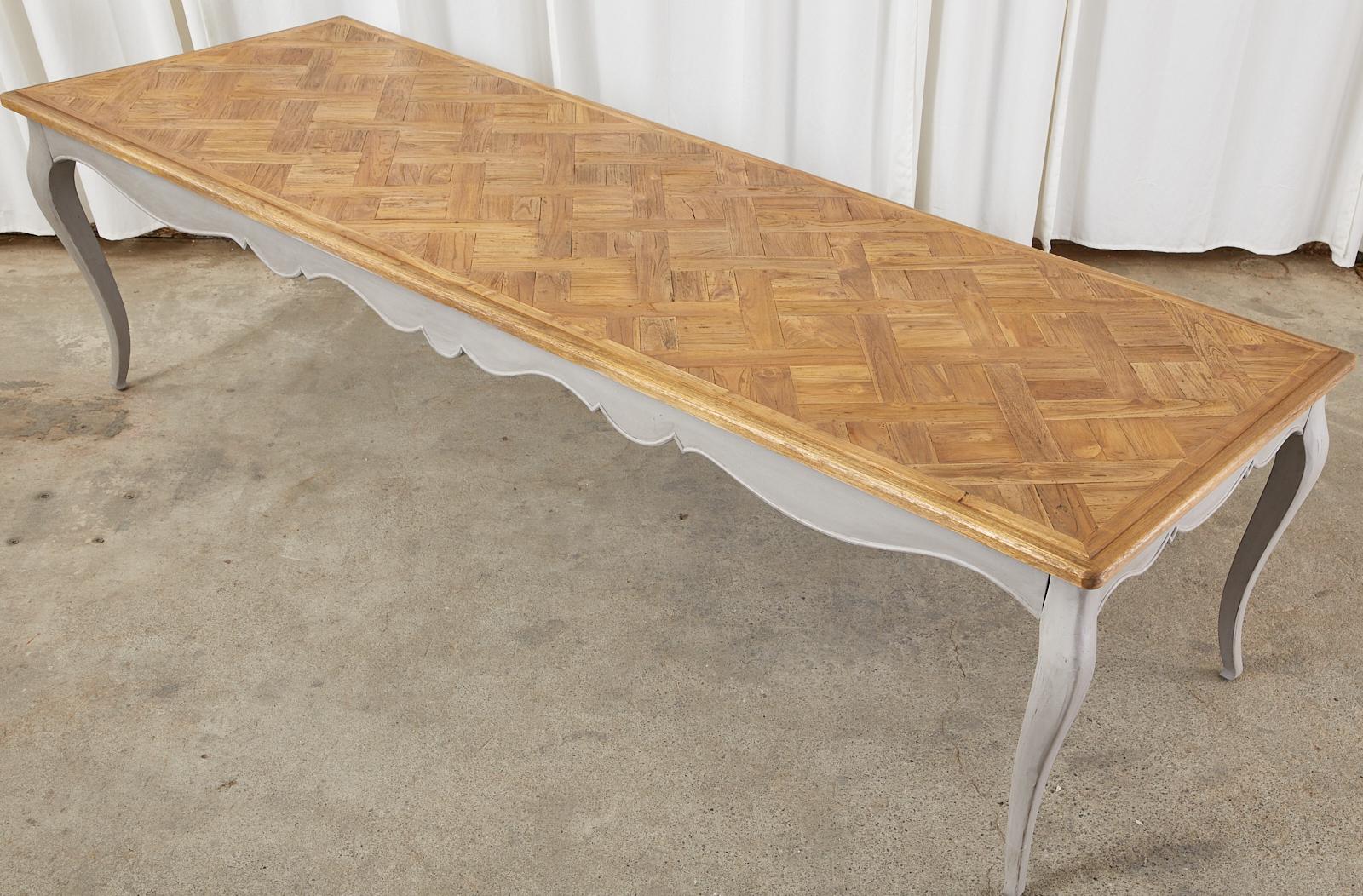 Monumental French Provincial Style Parquet Dining Table by Sarreid In Good Condition In Rio Vista, CA