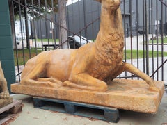 Monumental French Recumbent Garden Stag in Cast Stone