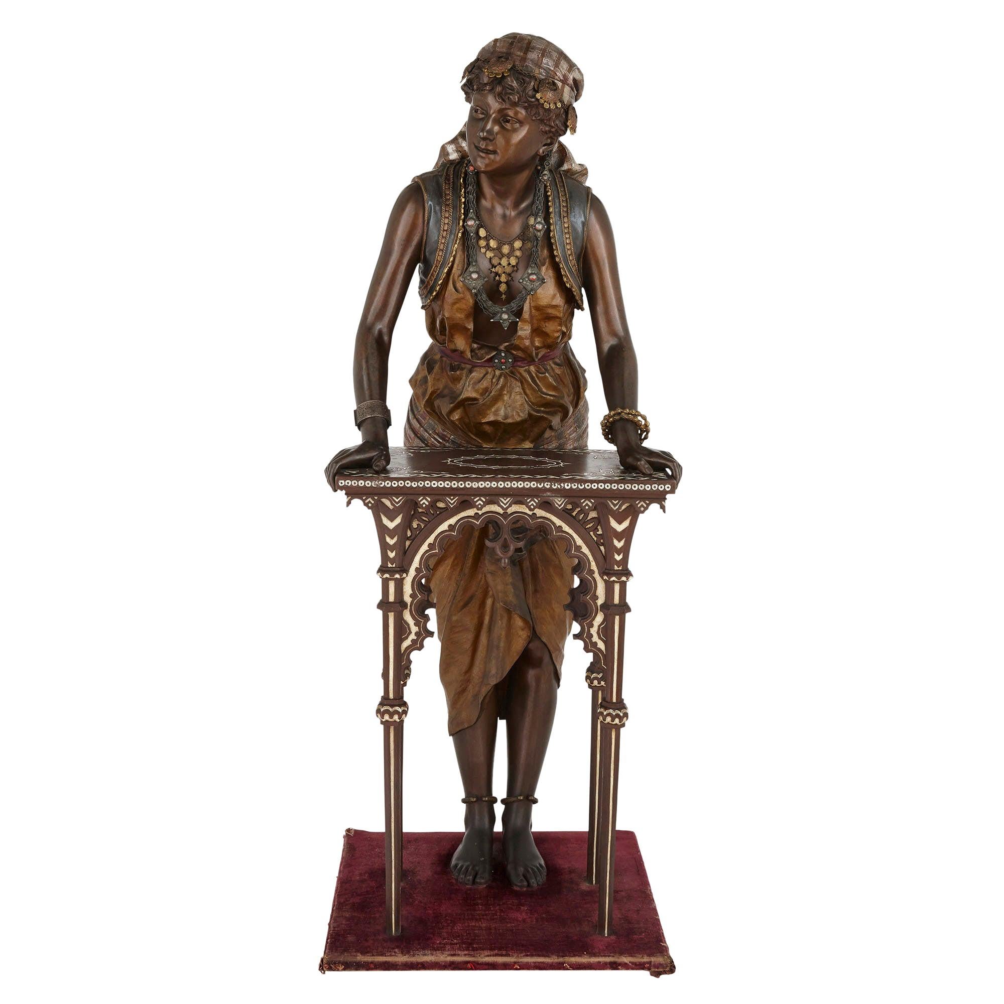 Monumental French Sculpture of a Female Figure with Table by Louis Hottot