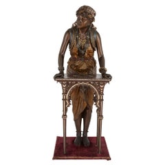 Antique Monumental French Sculpture of a Female Figure with Table by Louis Hottot