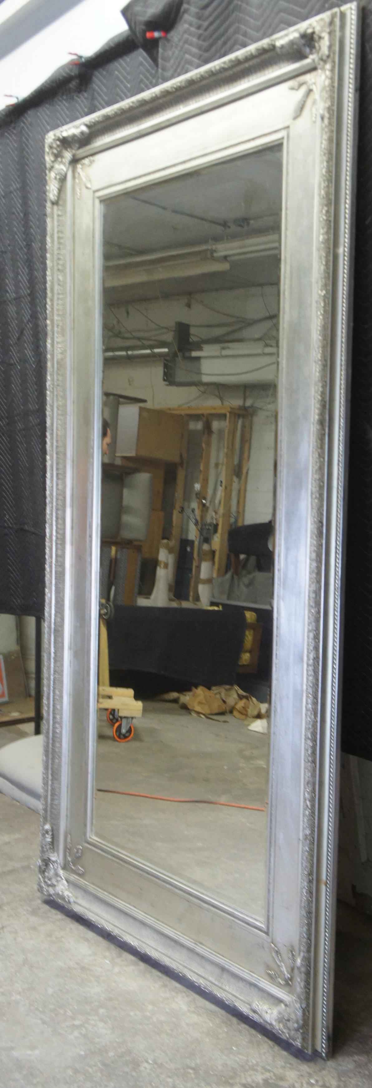 Monumental French Silver Full Length Modern Dressing Mirror Mantel Floor In Good Condition In Dayton, OH
