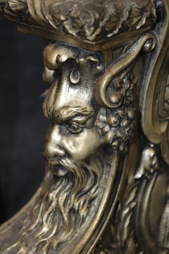 Monumental French Silver-Plated Bronze Cherub and Northwind Face French Andirons