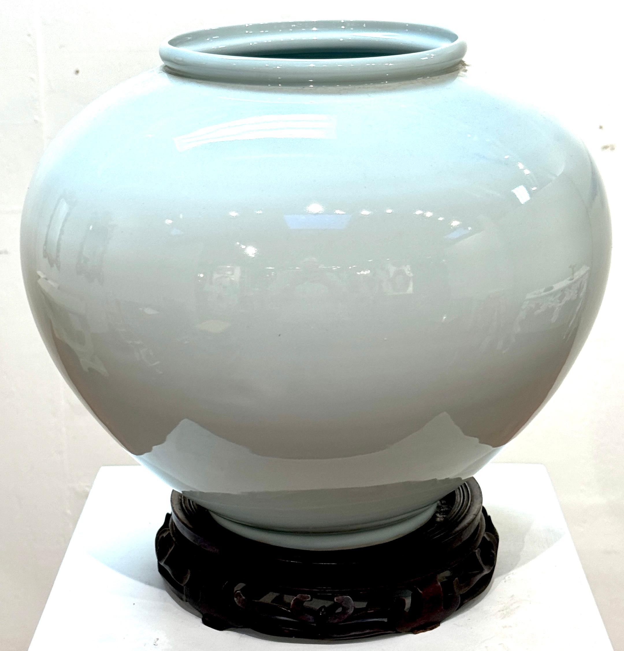 Porcelain Monumental Fukagawa Blue and White Arita Landscape Vase, Signed, Mid-20th  C. For Sale