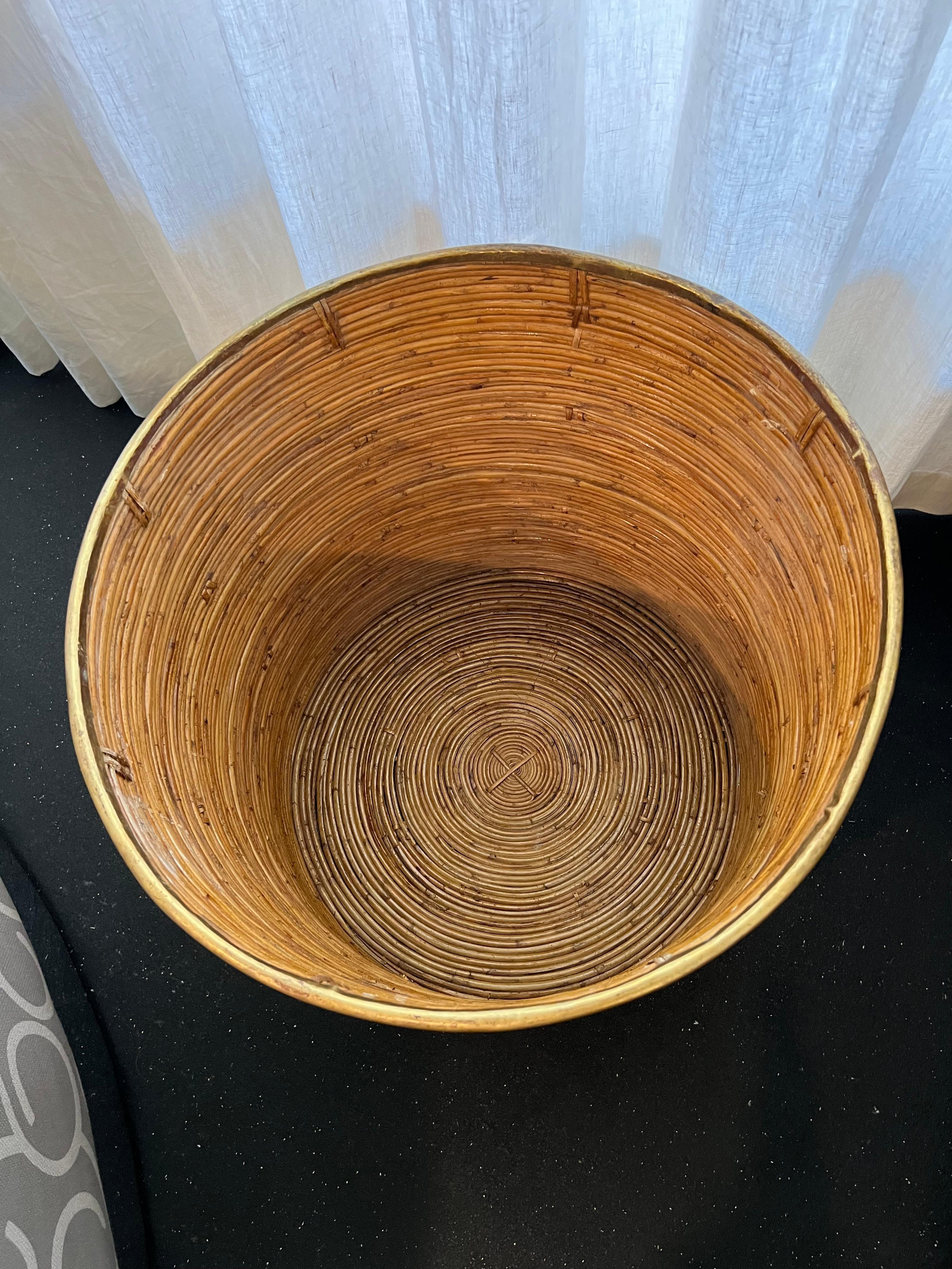 Mid-Century Modern Monumental Gabriella Crespi Style Pencil Reed Basket For Sale