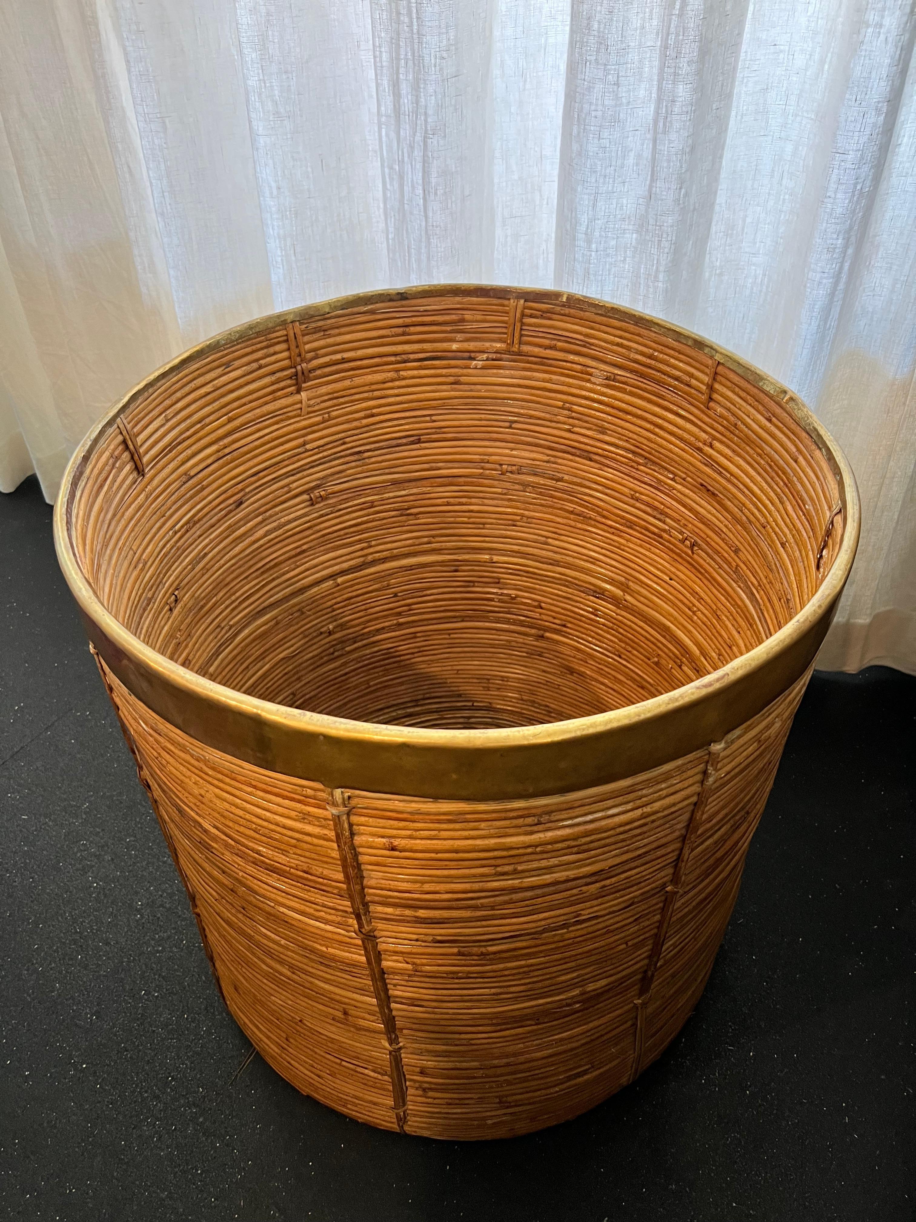Unknown Monumental Gabriella Crespi Style Pencil Reed Basket
