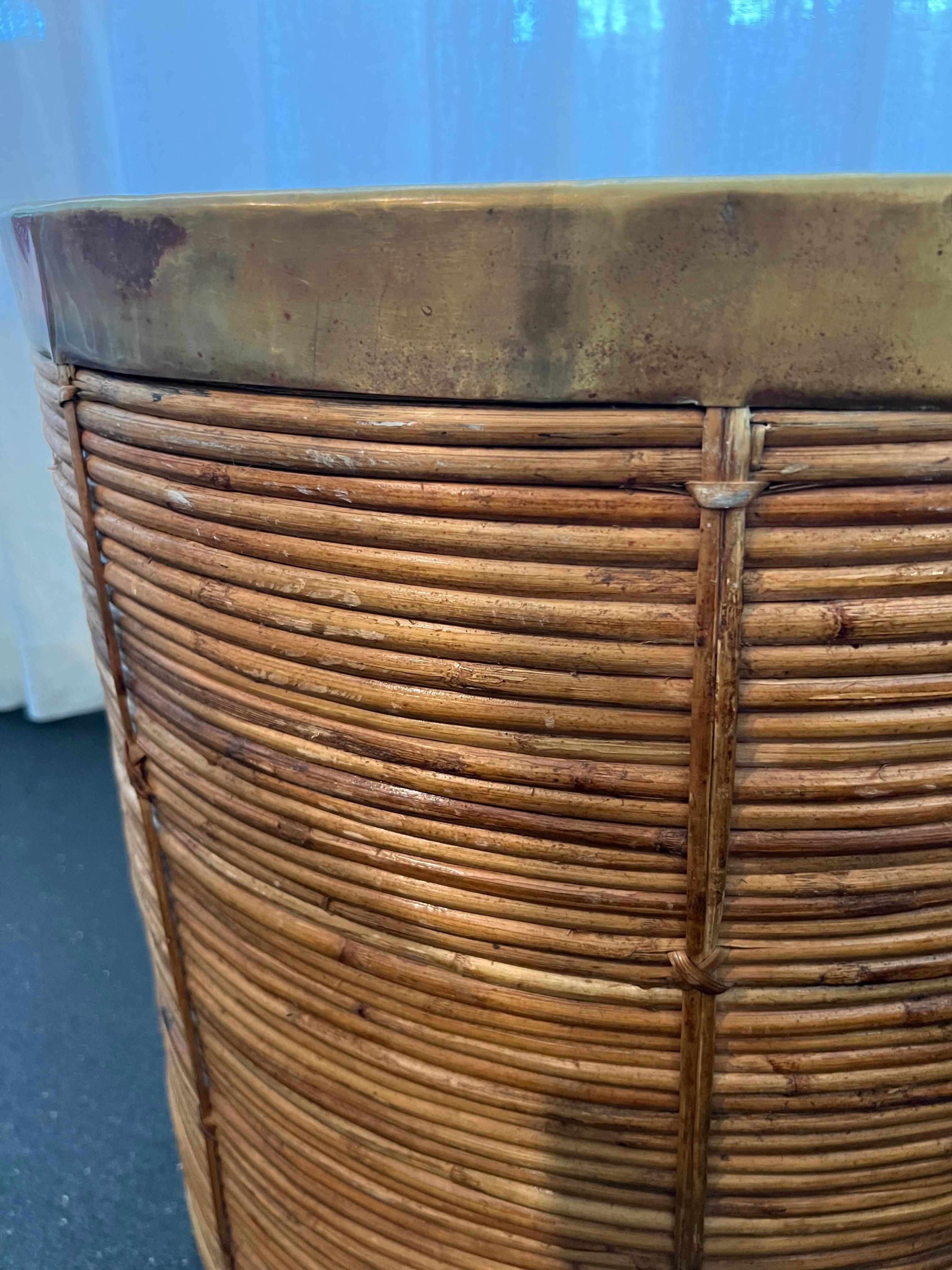 Monumental Gabriella Crespi Style Pencil Reed Basket In Good Condition For Sale In West Palm Beach, FL
