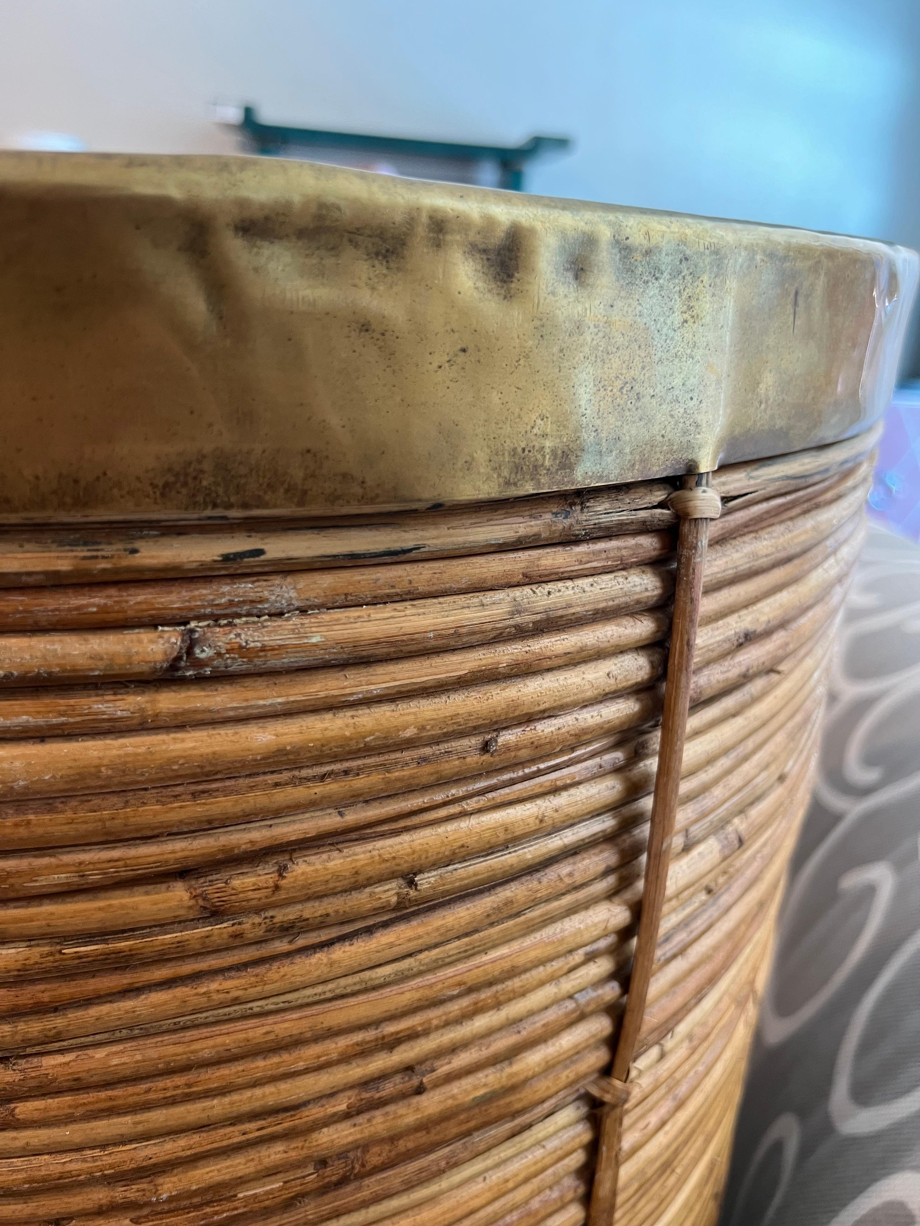 Late 20th Century Monumental Gabriella Crespi Style Pencil Reed Basket