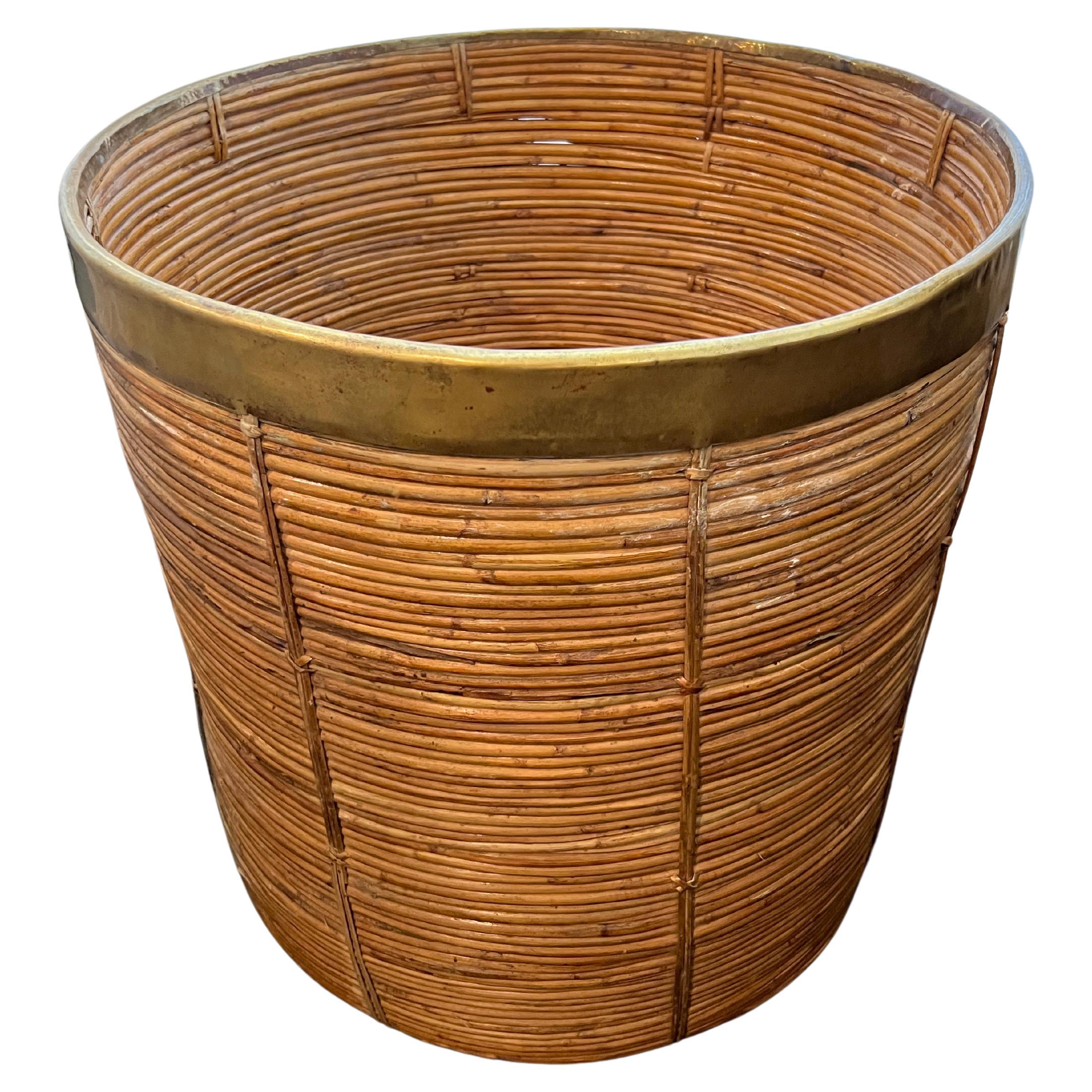Monumental Gabriella Crespi Style Pencil Reed Basket For Sale