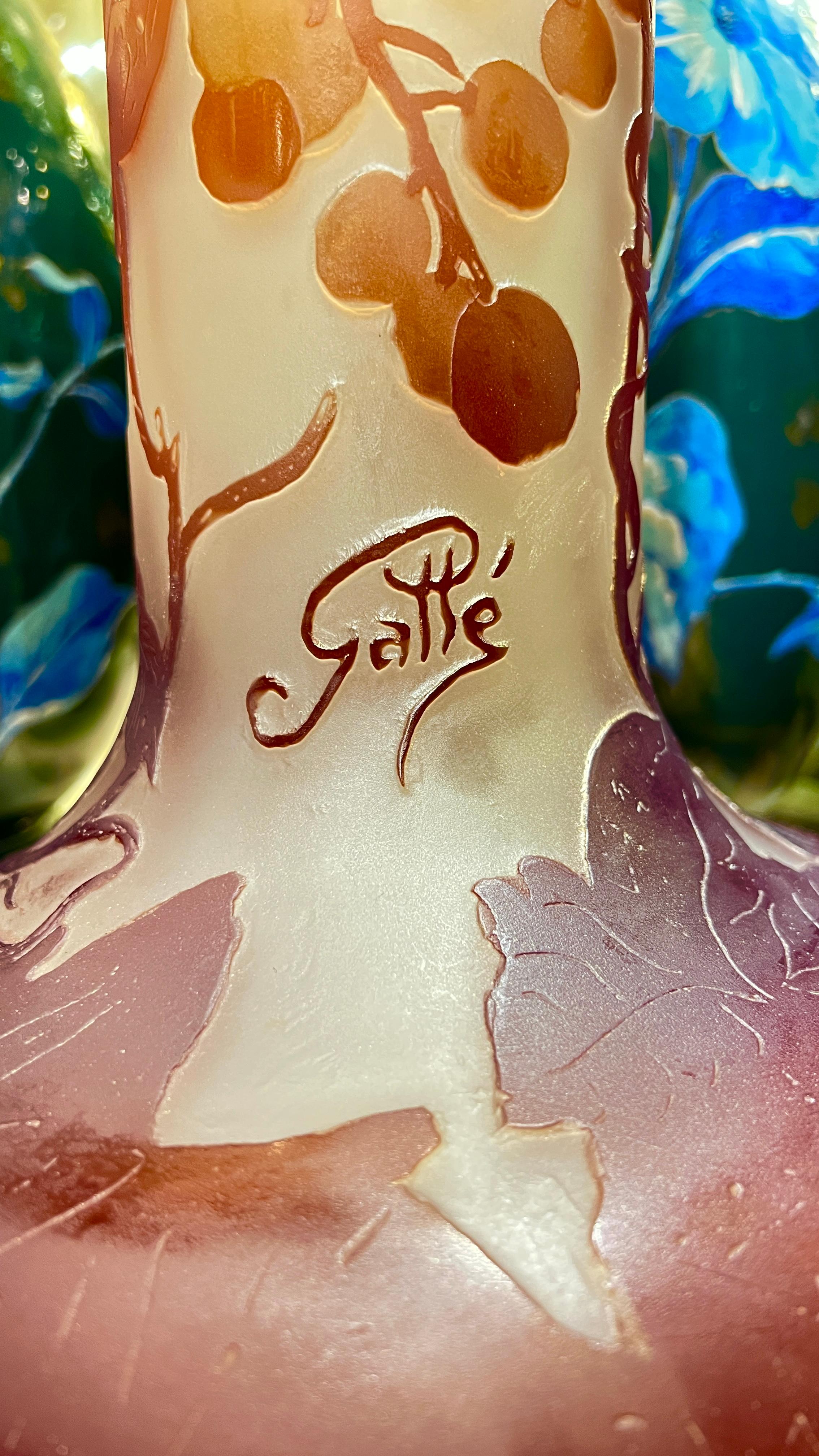 Art Nouveau Monumental Galle Ruby Red Cameo Glass Vase For Sale