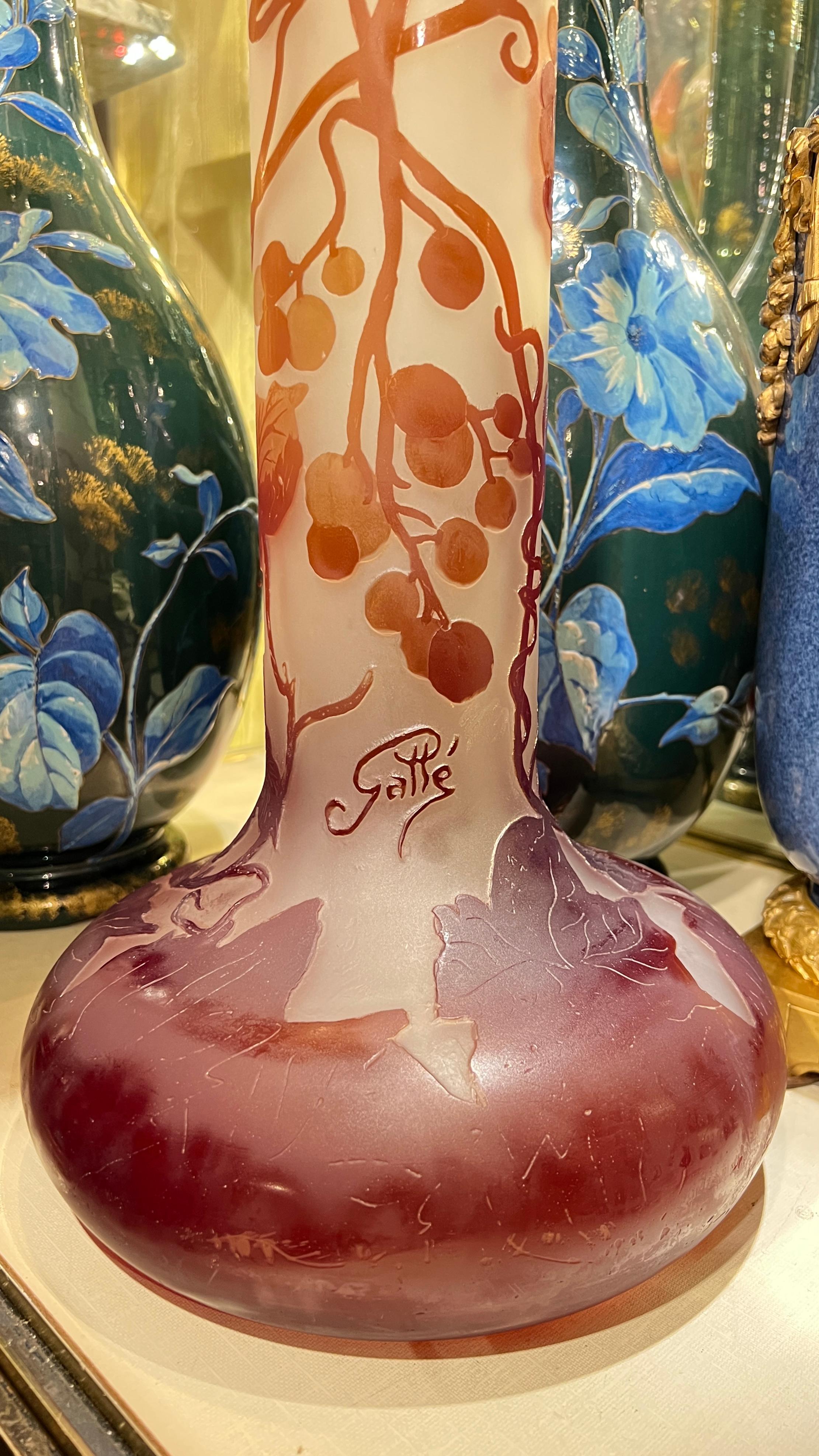 French Monumental Galle Ruby Red Cameo Glass Vase For Sale