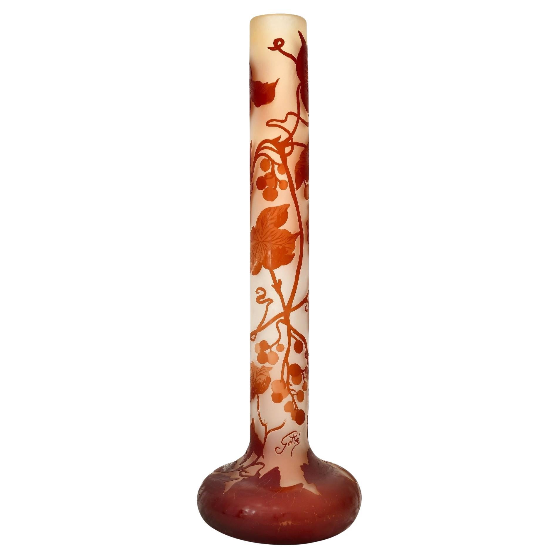 Monumental Galle Ruby Red Cameo Glass Vase For Sale