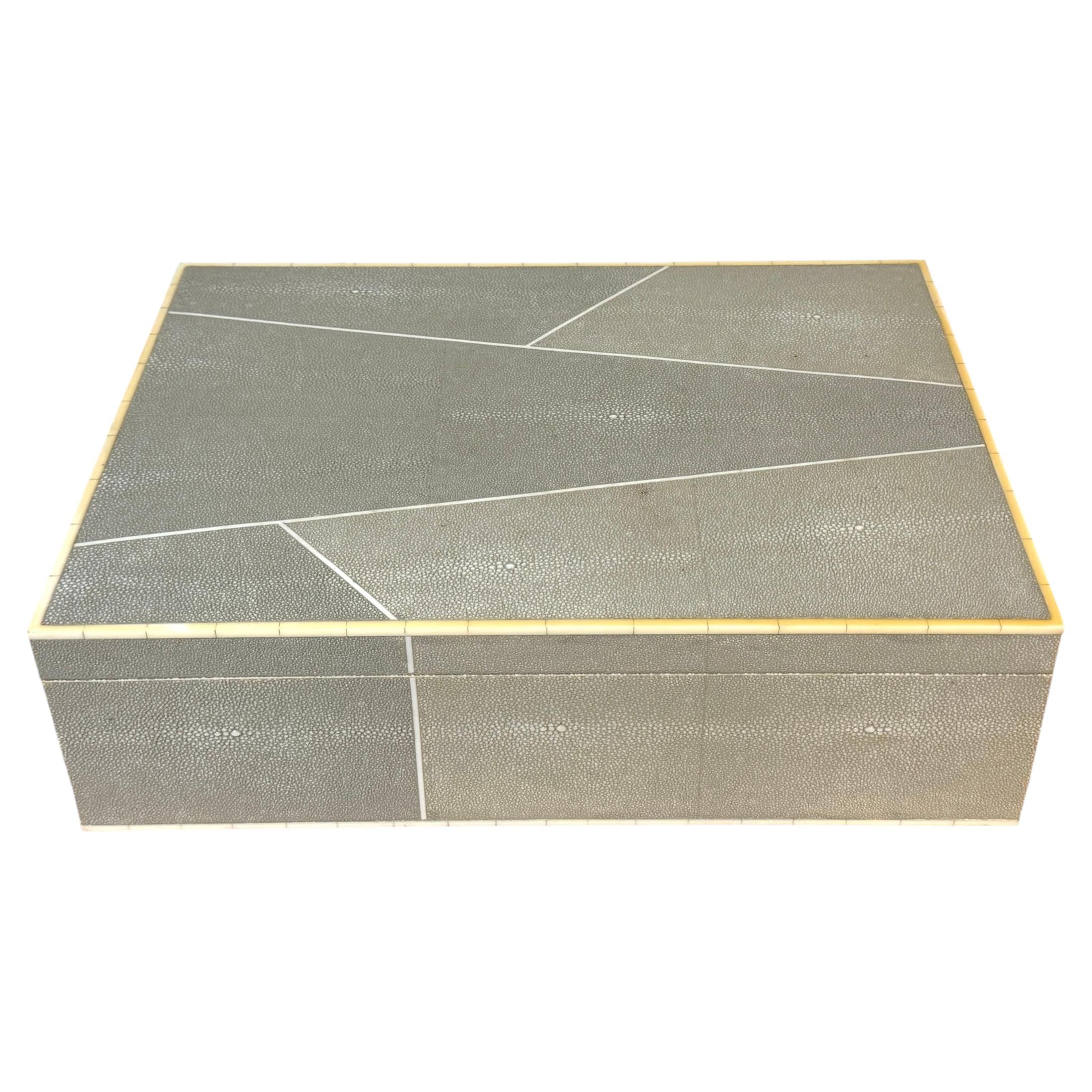 Monumental Geometric Faux Shagreen and Ivory Decorative Box For Sale