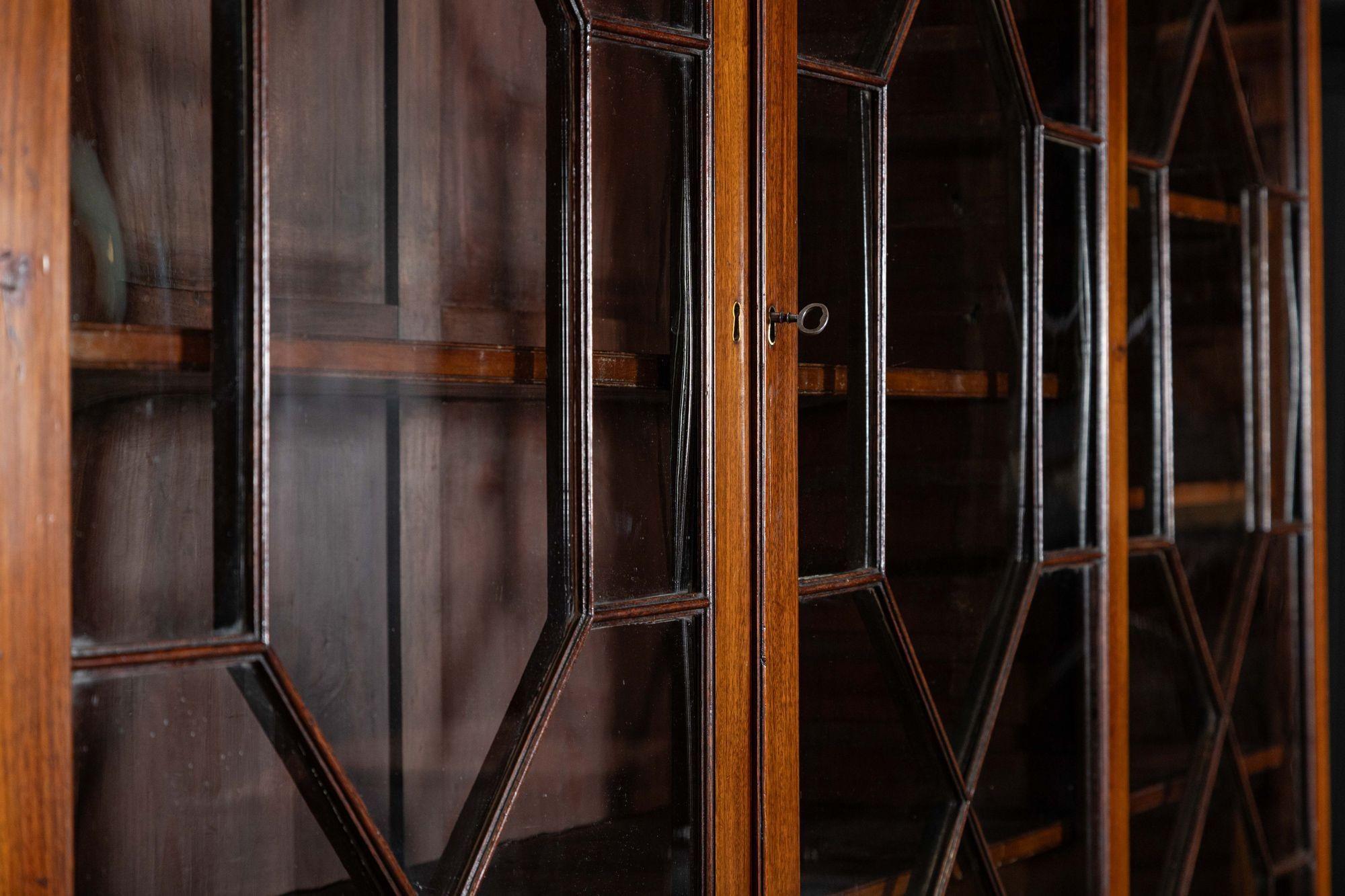 Monumental George III English Mahogany Breakfront Library Bookcase For Sale 6
