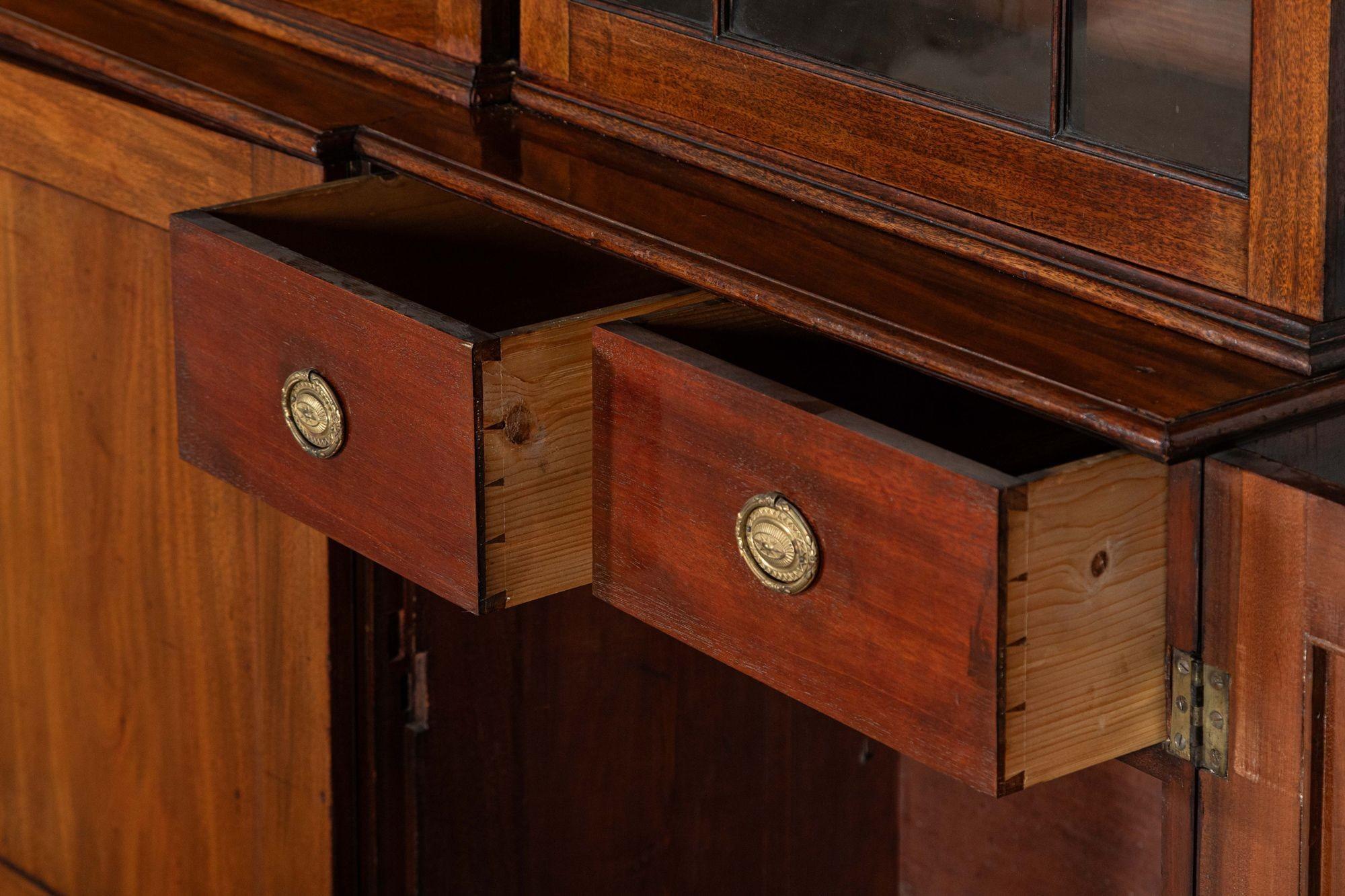 Monumental George III English Mahogany Breakfront Library Bookcase For Sale 8