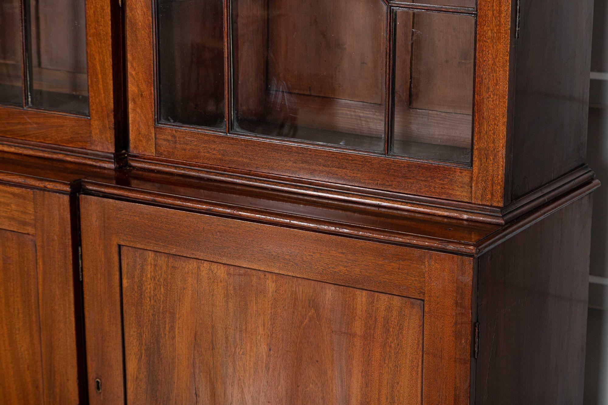 Monumental George III English Mahogany Breakfront Library Bookcase For Sale 11