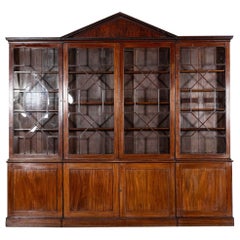 Monumental George III English Mahogany Breakfront Library Bookcase