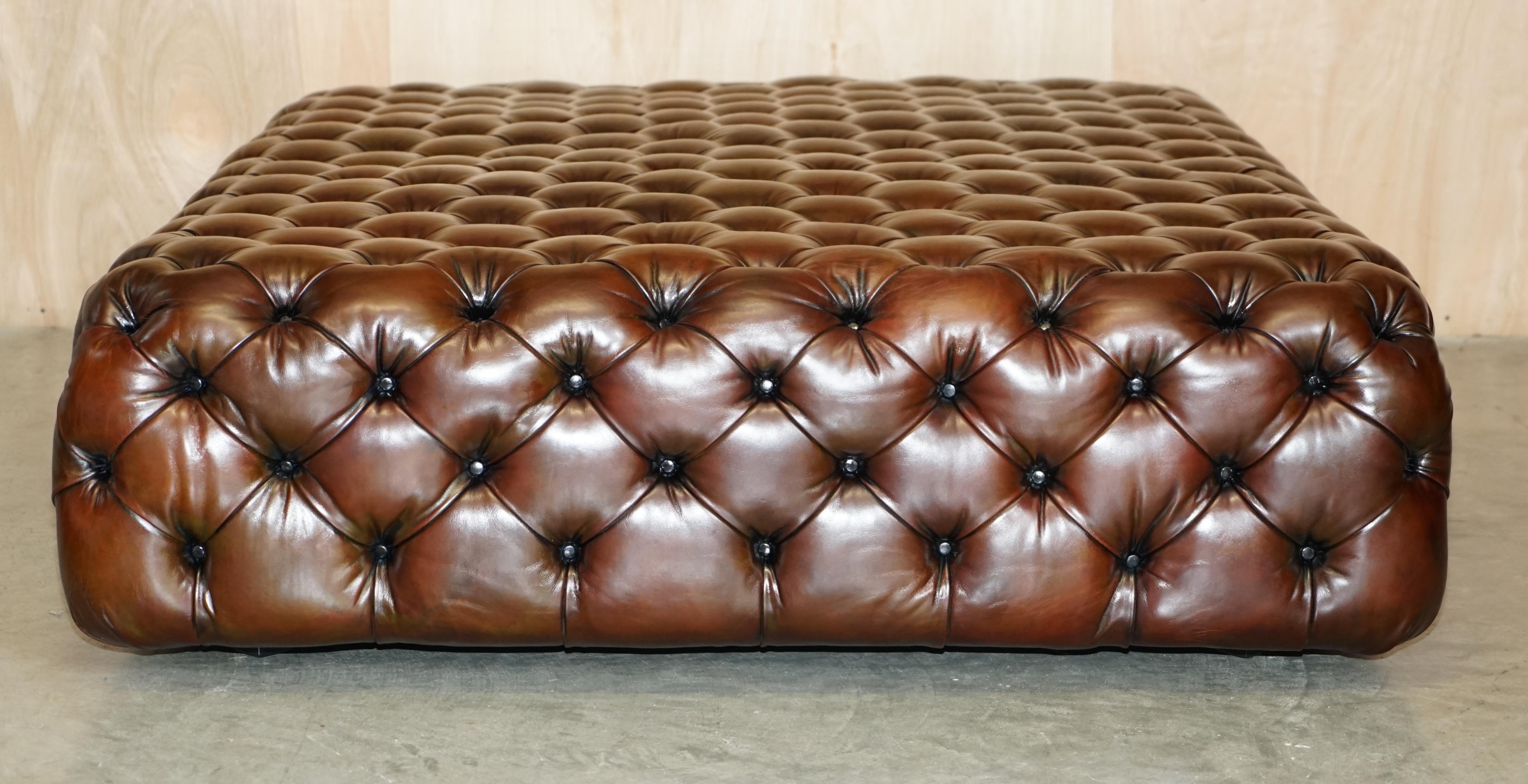 MONUMENTAL GEORGE SMITH RESTORED BROWN LEATHER CHESTERFiELD FOOTSTOOL OTTOMAN For Sale 9