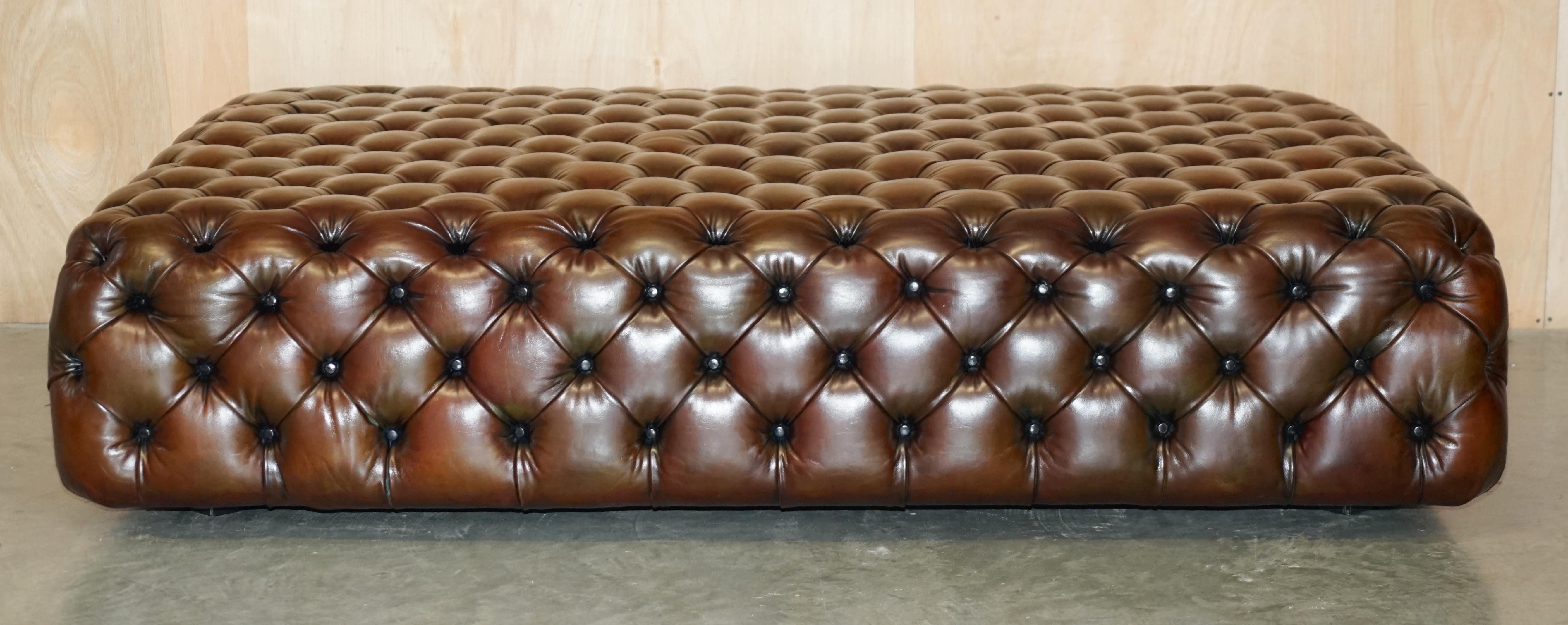 MONUMENTAL GEORGE SMITH RESTORED BROWN LEATHER CHESTERFiELD FOOTSTOOL OTTOMAN For Sale 10