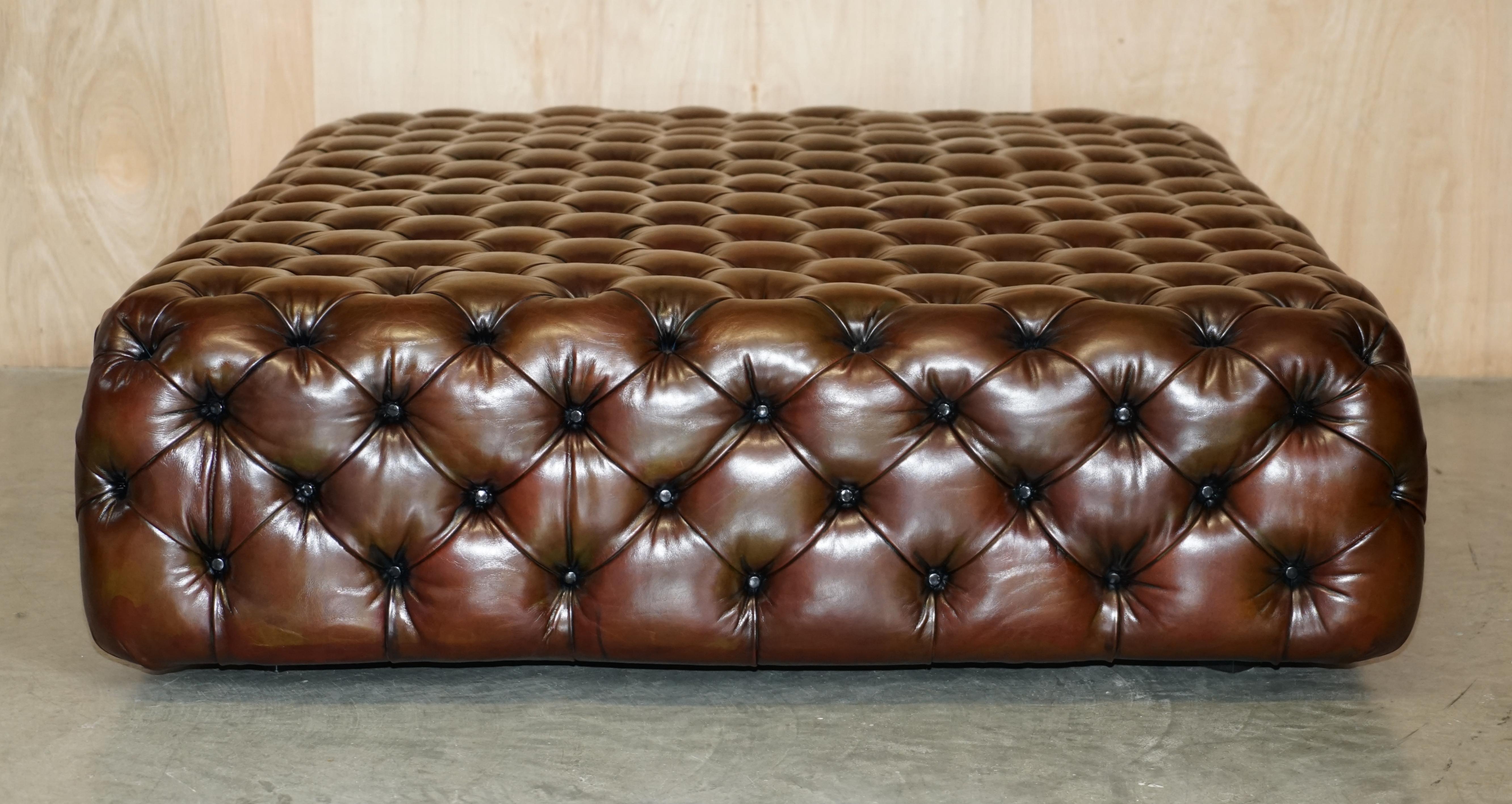MONUMENTAL GEORGE SMITH RESTORED BROWN LEATHER CHESTERFiELD FOOTSTOOL OTTOMAN For Sale 11