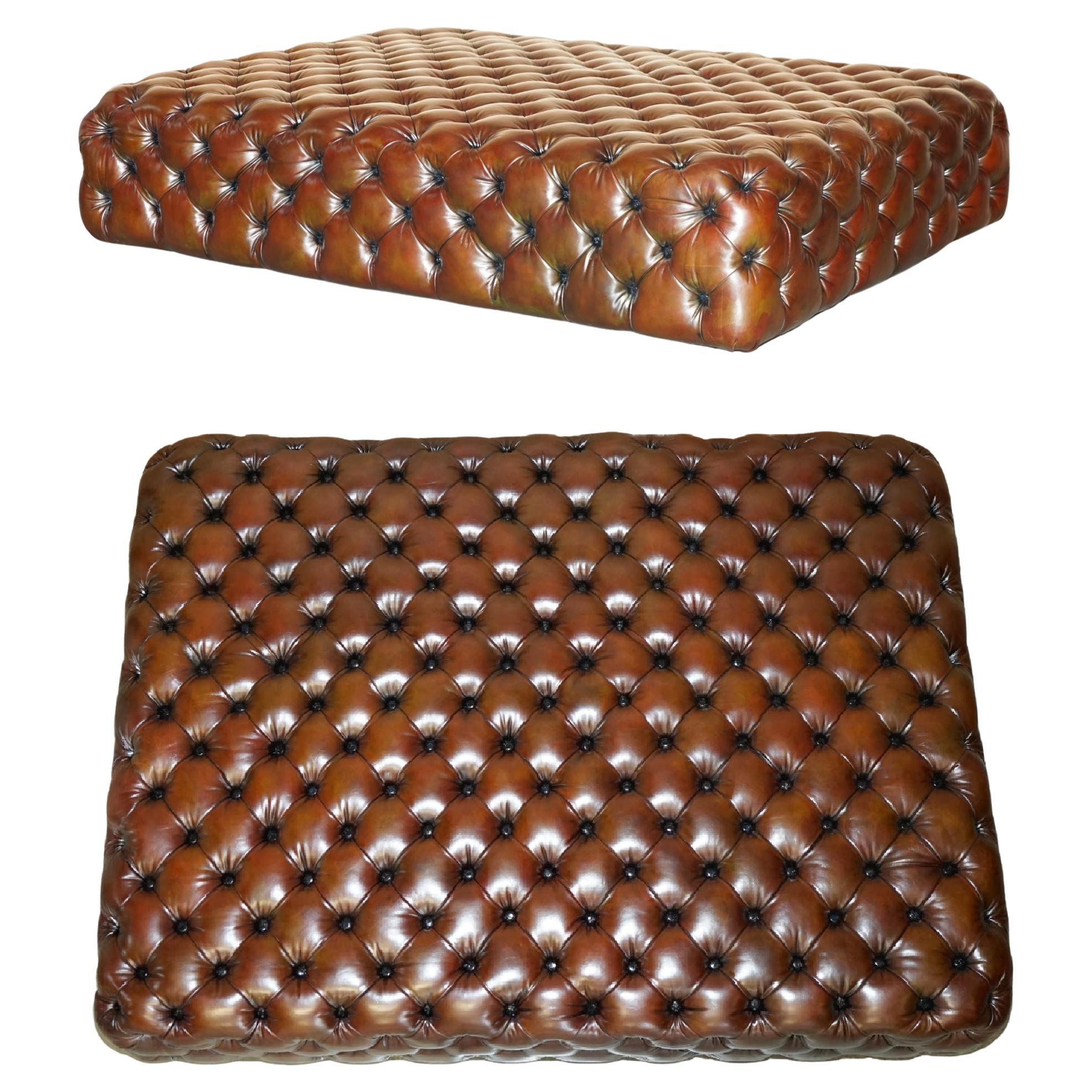 MONUMENTAL GEORGE SMITH RESTORED BROWN LEATHER CHESTERFiELD FOOTSTOOL OTTOMAN For Sale