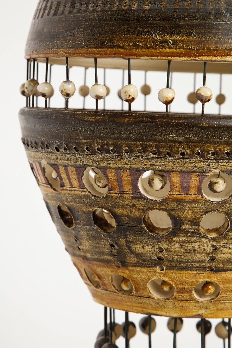 Late 20th Century Monumental Georges Pelletier Ceramic Lamp with Pearl Detailing, 1970s, France For Sale