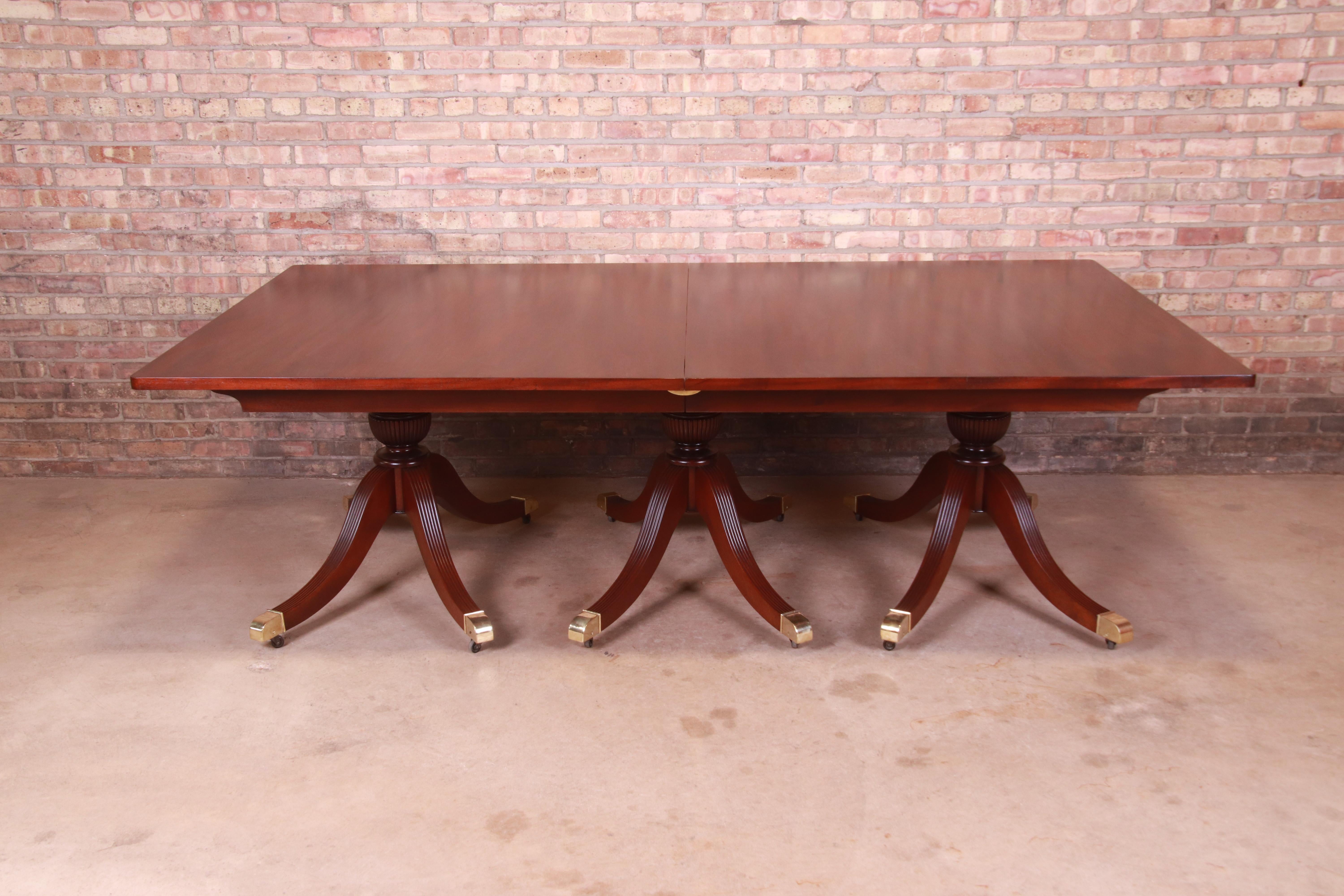 Monumental Georgian Mahogany Triple Pedestal Dining or Banquet Table, Refinished 1