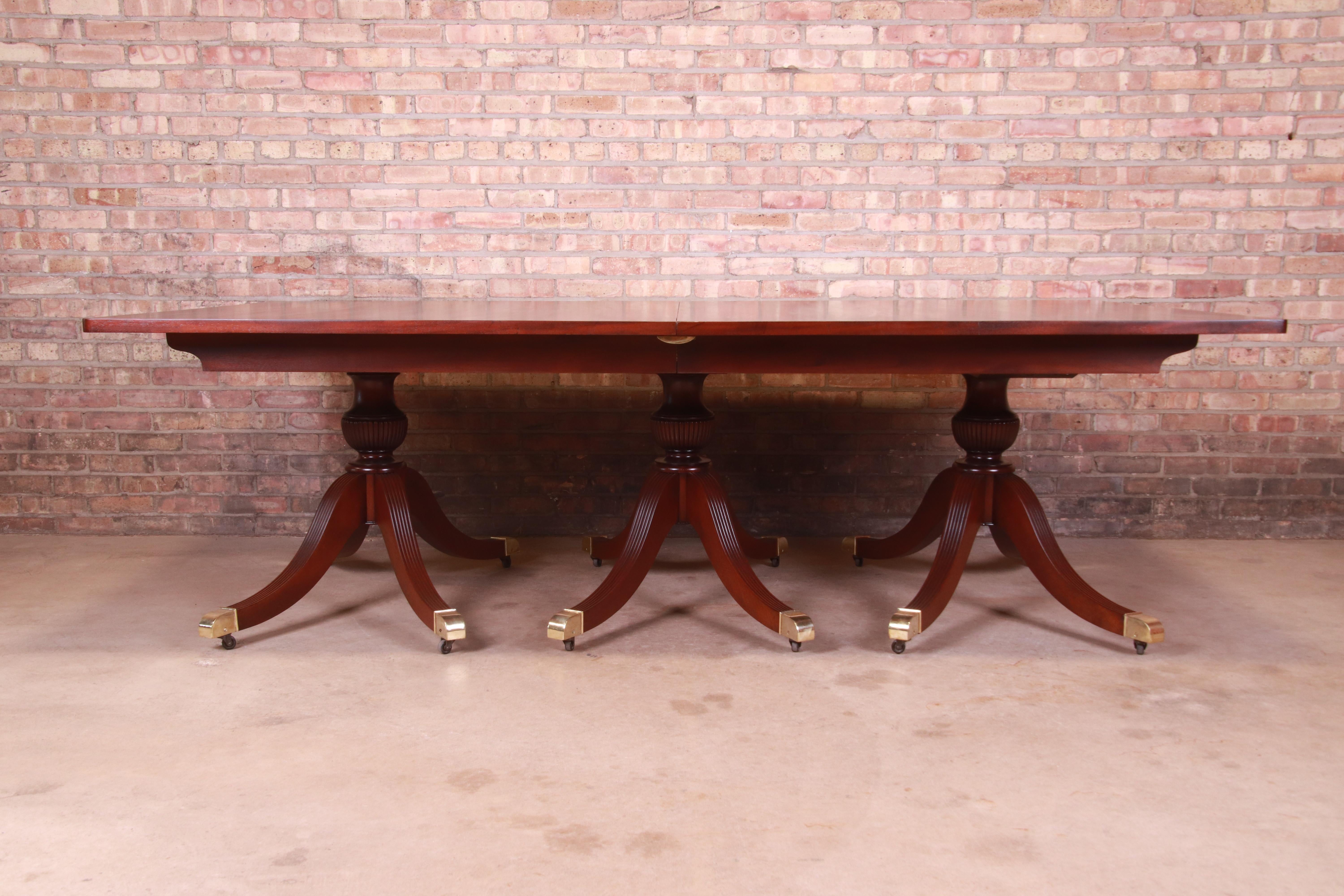 Monumental Georgian Mahogany Triple Pedestal Dining or Banquet Table, Refinished 2