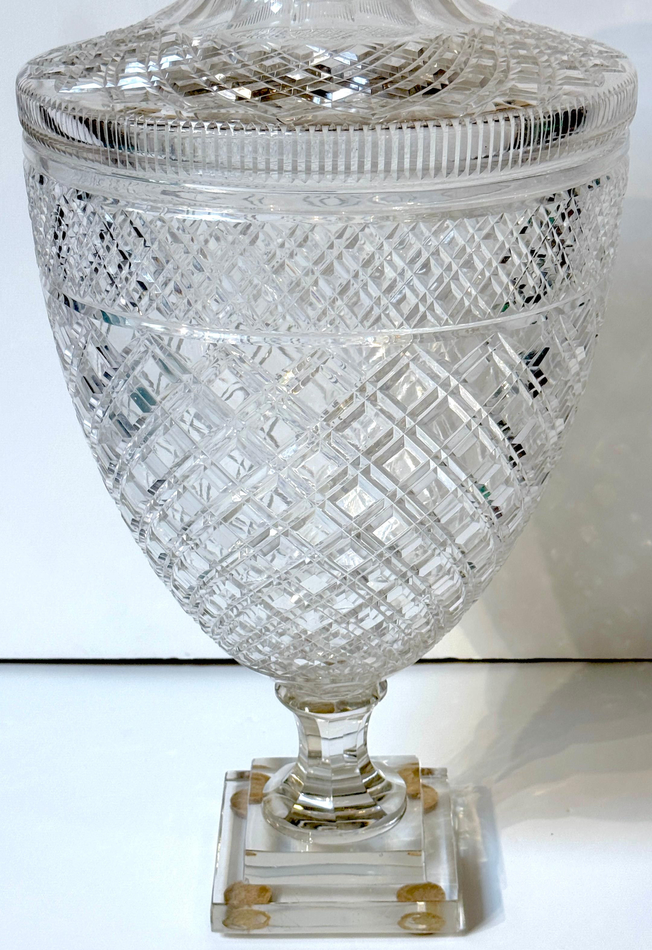 English Monumental Georgian Style Cut Glass Apothecary / Covered Urn  24