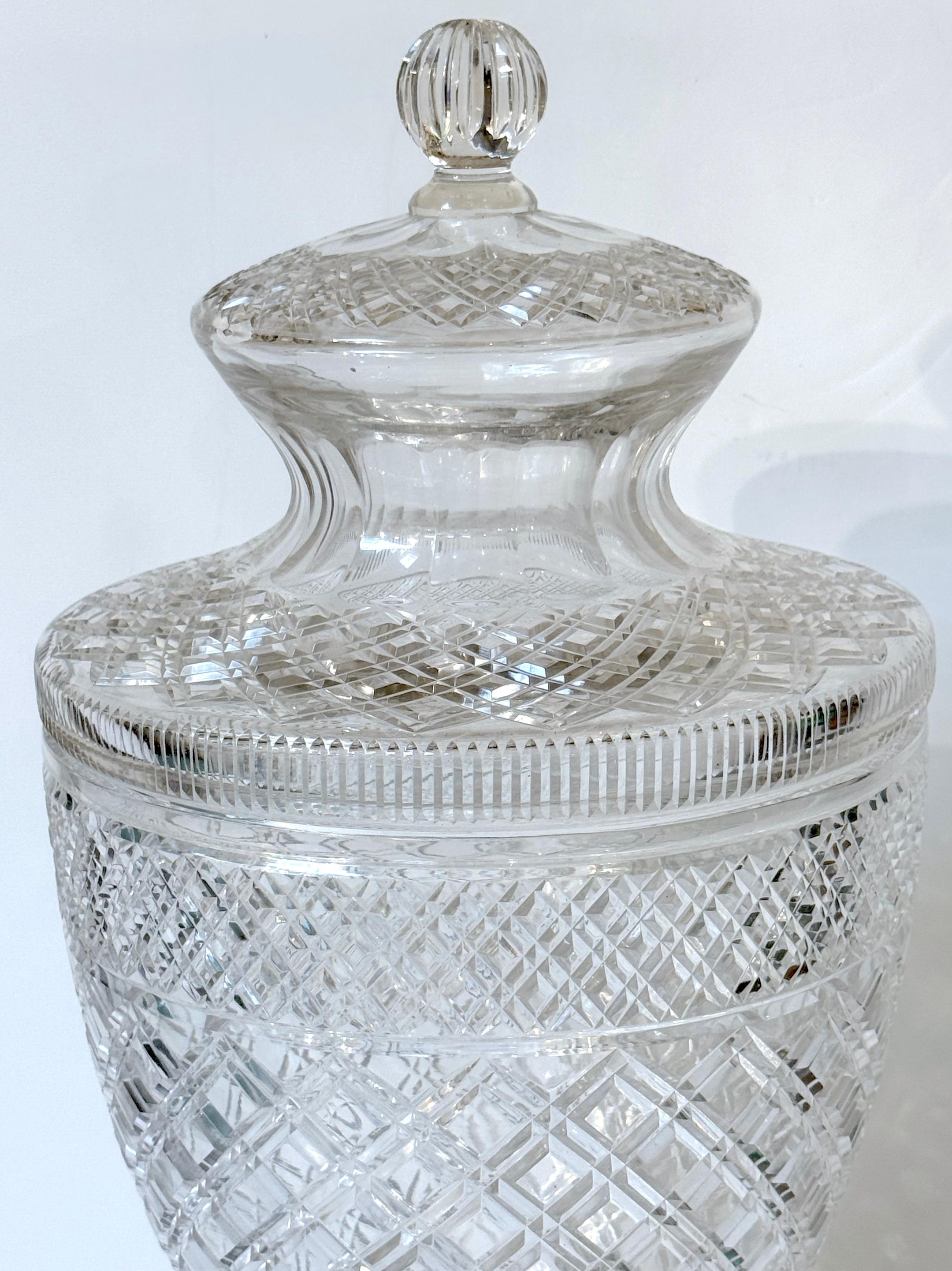 Polished Monumental Georgian Style Cut Glass Apothecary / Covered Urn  24