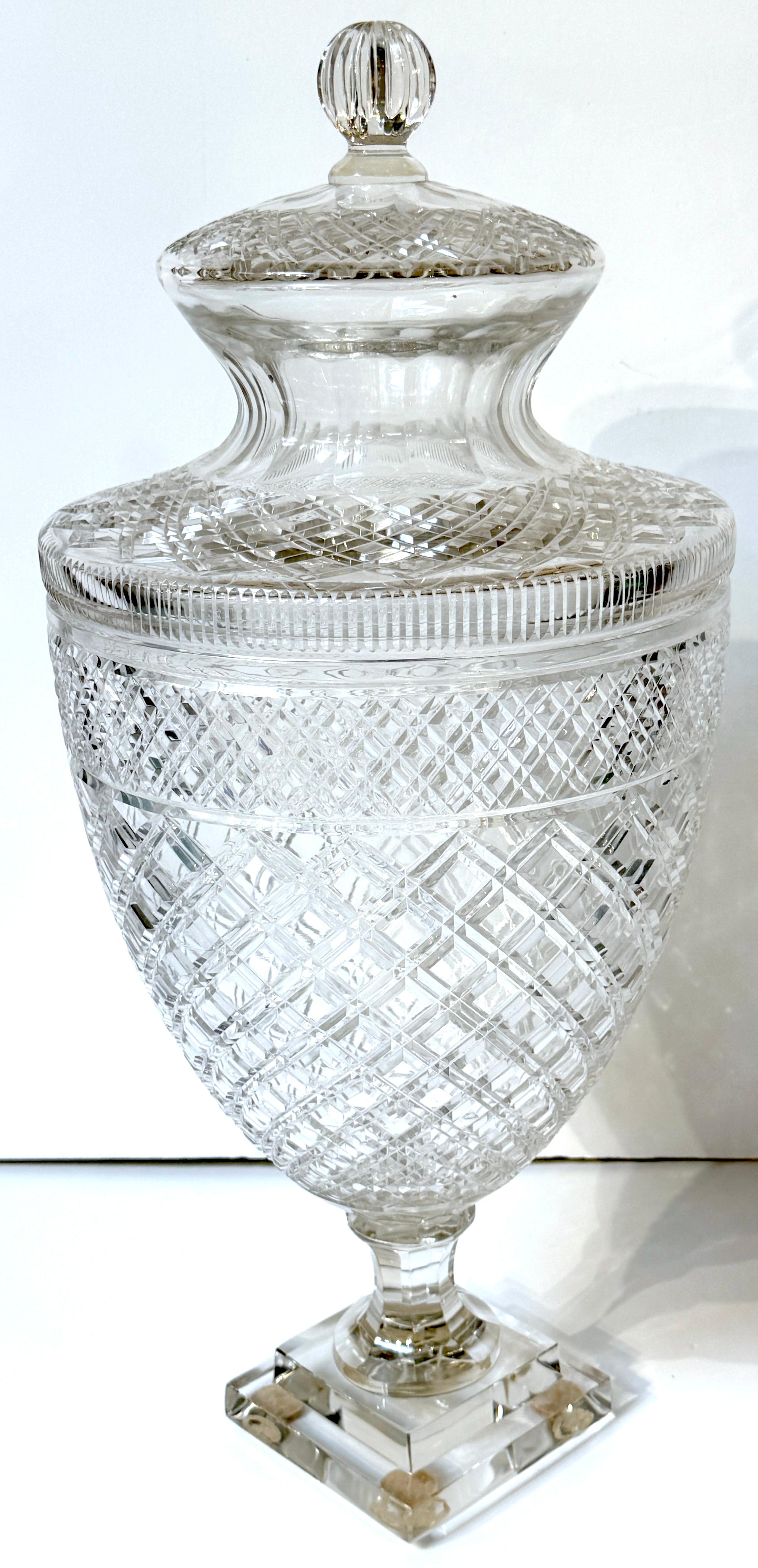 Monumental Georgian Style Cut Glass Apothecary / Covered Urn  24