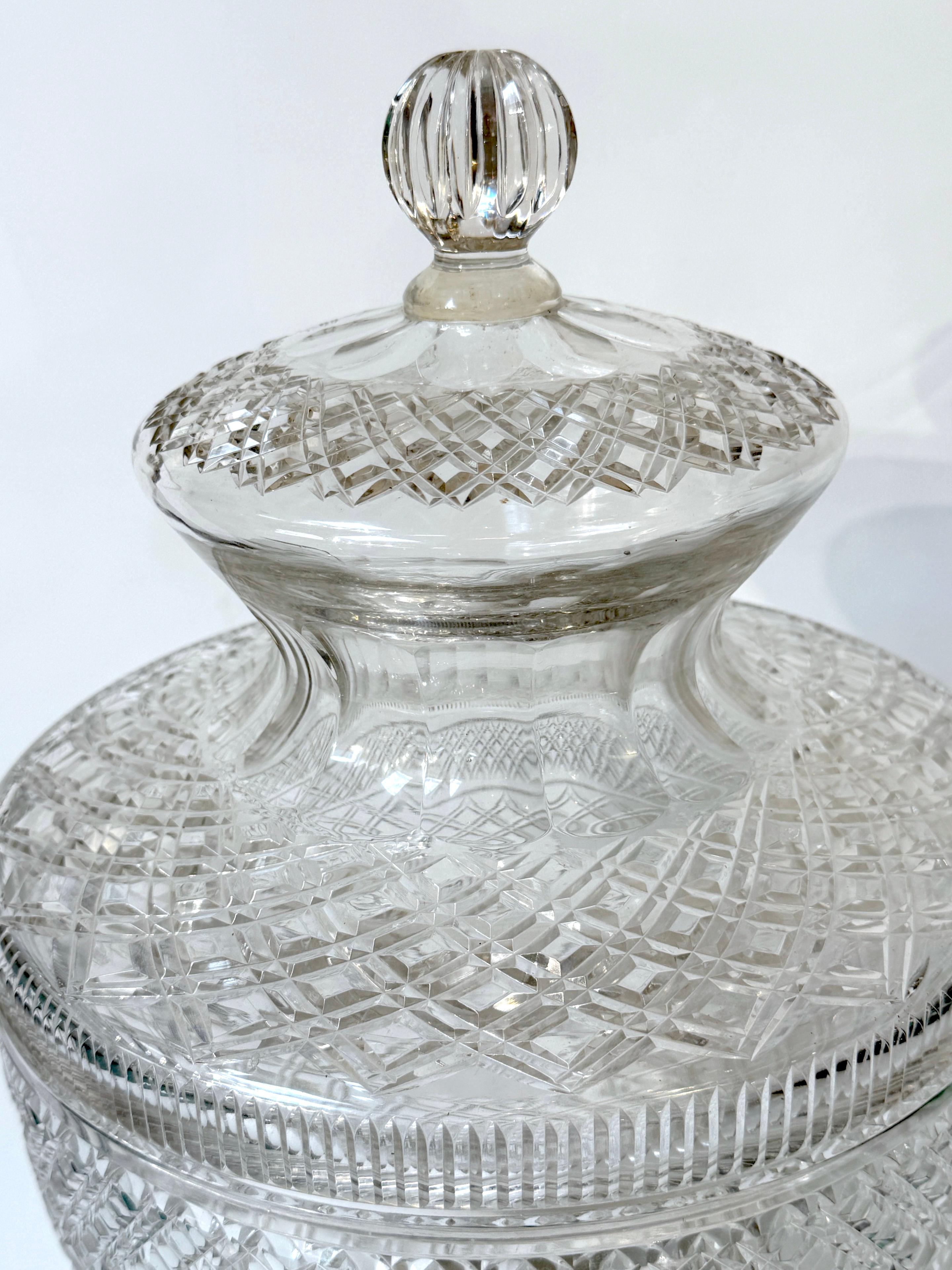 20th Century Monumental Georgian Style Cut Glass Apothecary / Covered Urn  24
