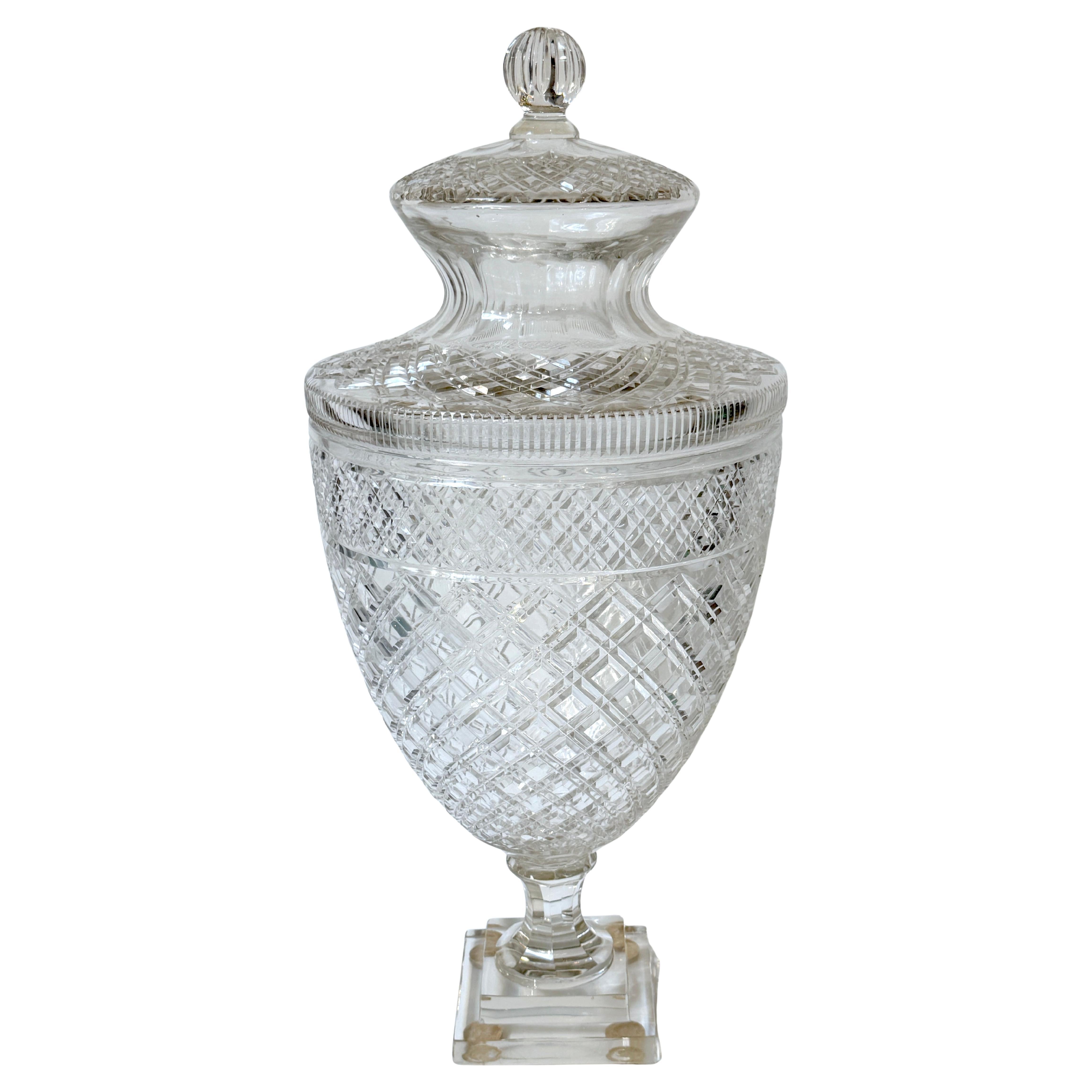 Monumental Georgian Style Cut Glass Apothecary / Covered Urn  24" H