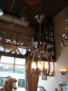 Monumental German Chandelier in Opaline, Chromed Bronze, 1920, Style Art. Deco