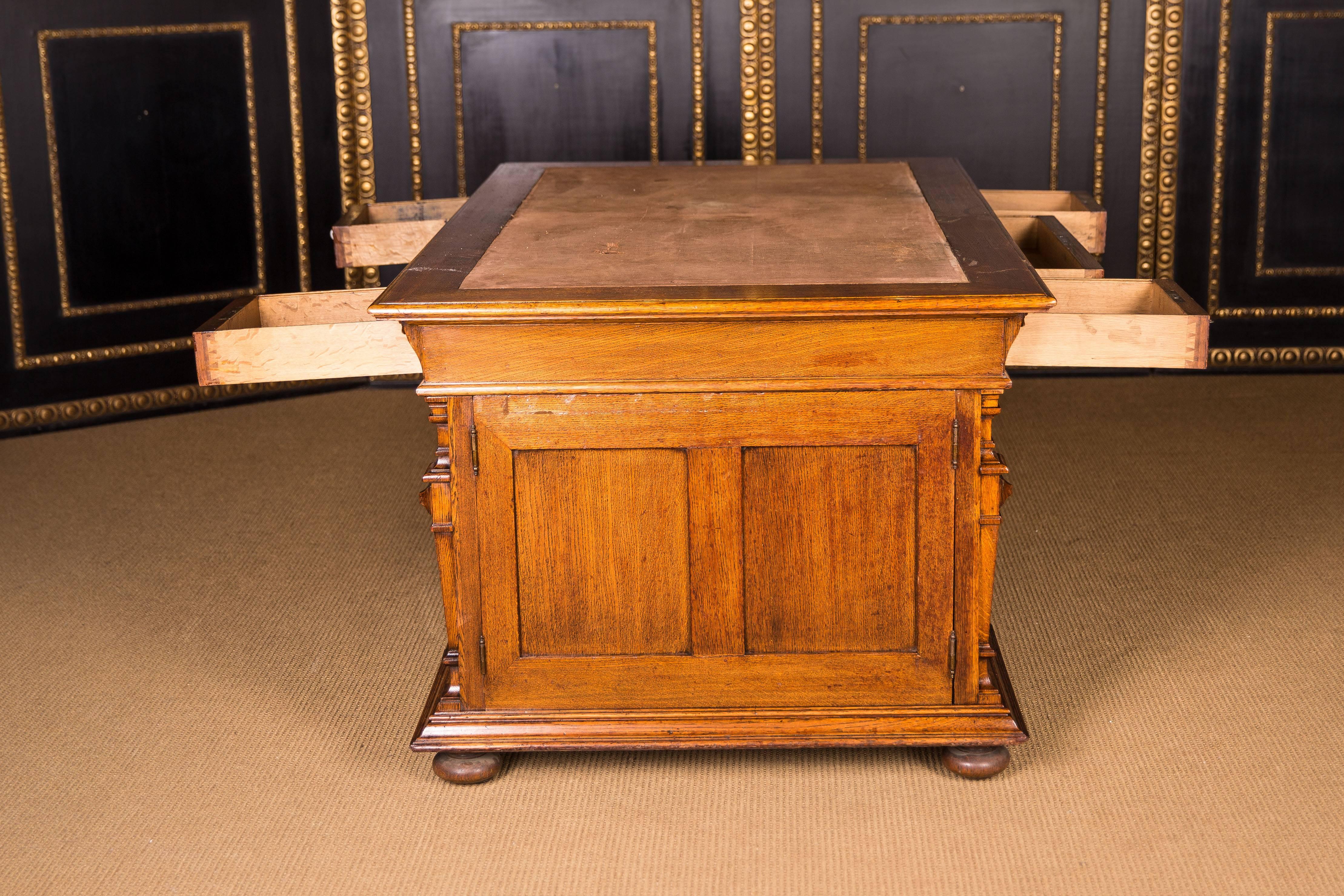 Oak Monumental German Gründerzeit Partner Desk, circa 1880