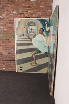 Monumental Ghanaian "Concert Party" Fragmentary Bifold Painting by Mark Anthony