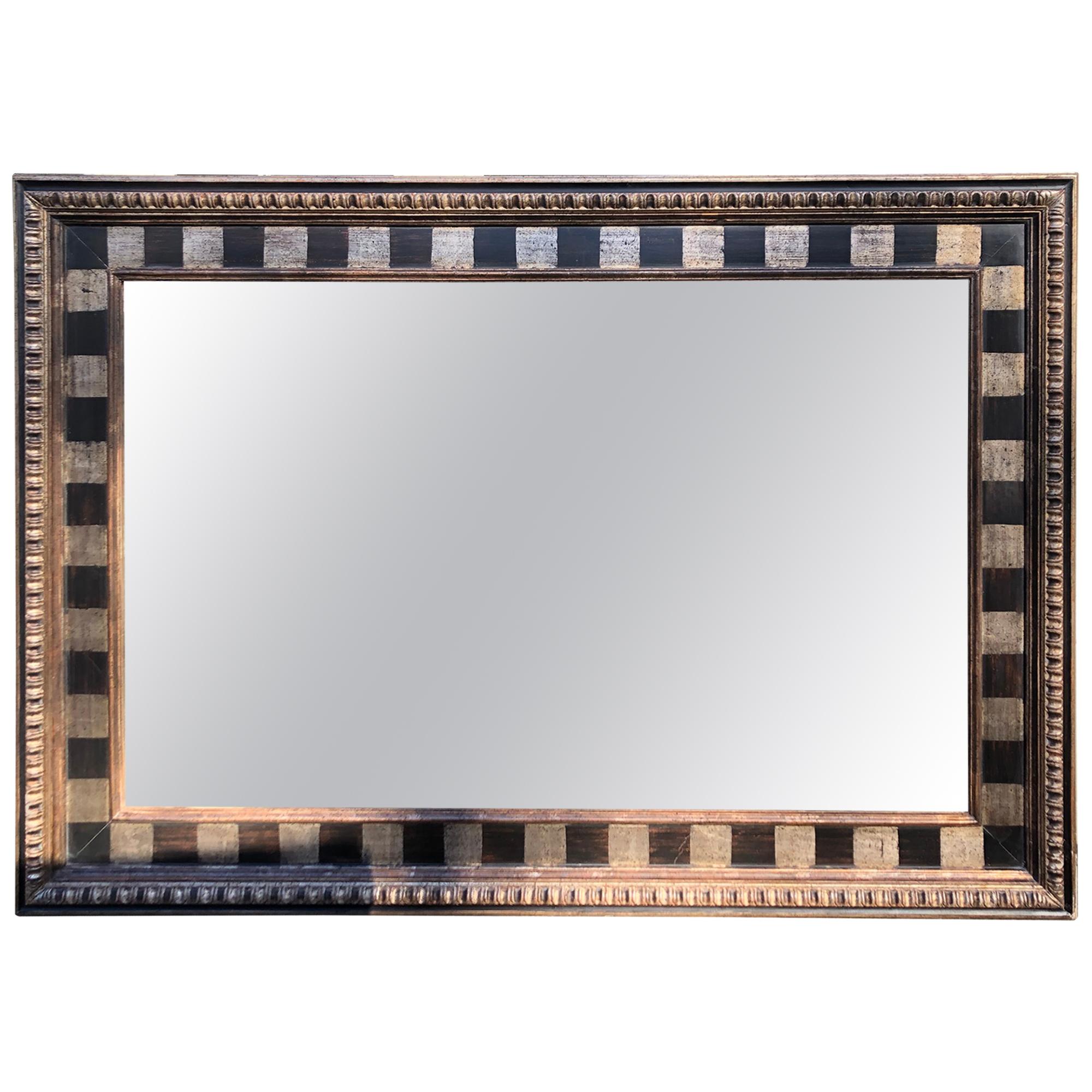 Monumental Gigantic Rectangular Checkerboard Mirror with Silver and Gold