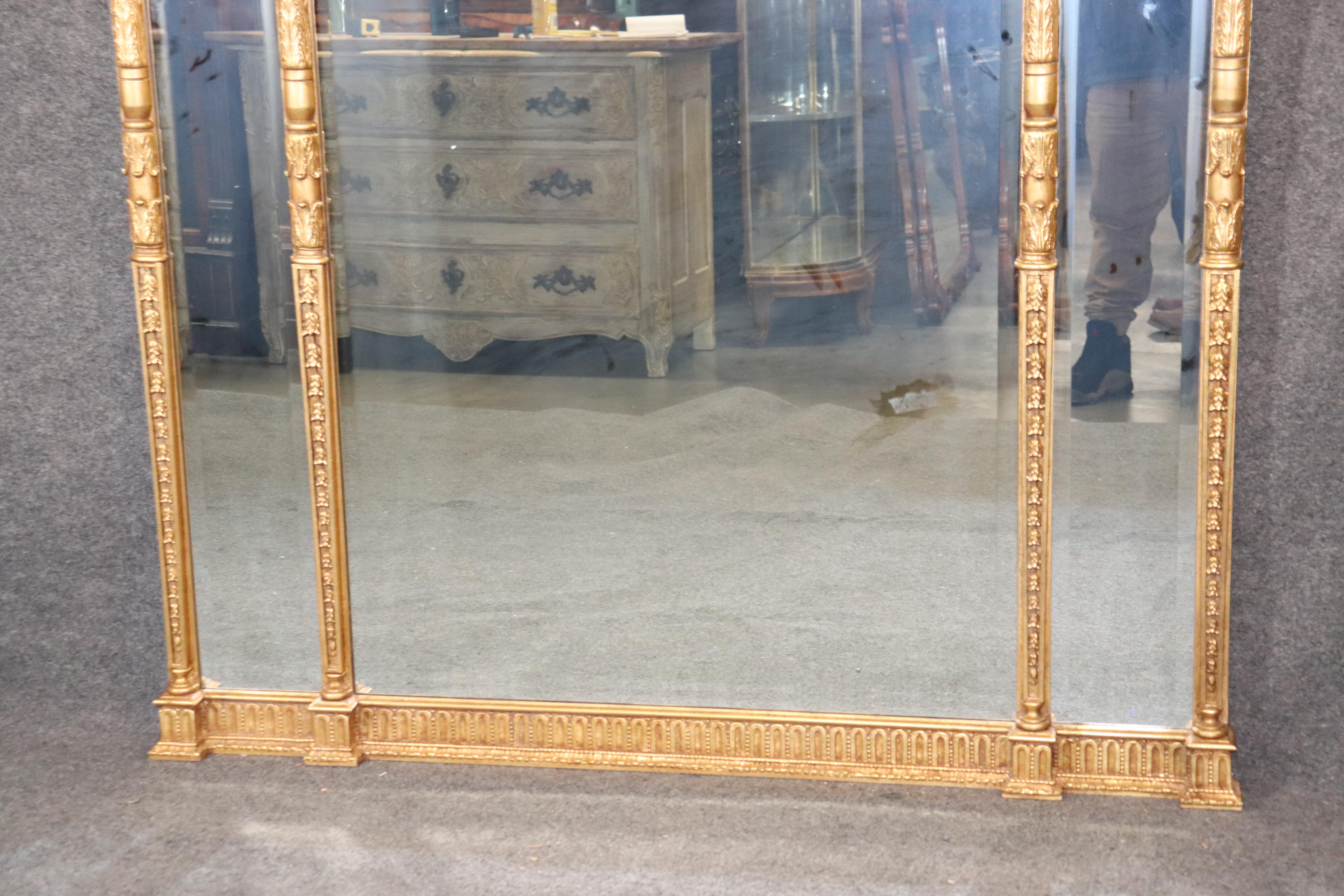 Monumental Gilded Arched Decorative Arts Neoclassical Wall Mantle Mantel Mirror In Good Condition In Swedesboro, NJ
