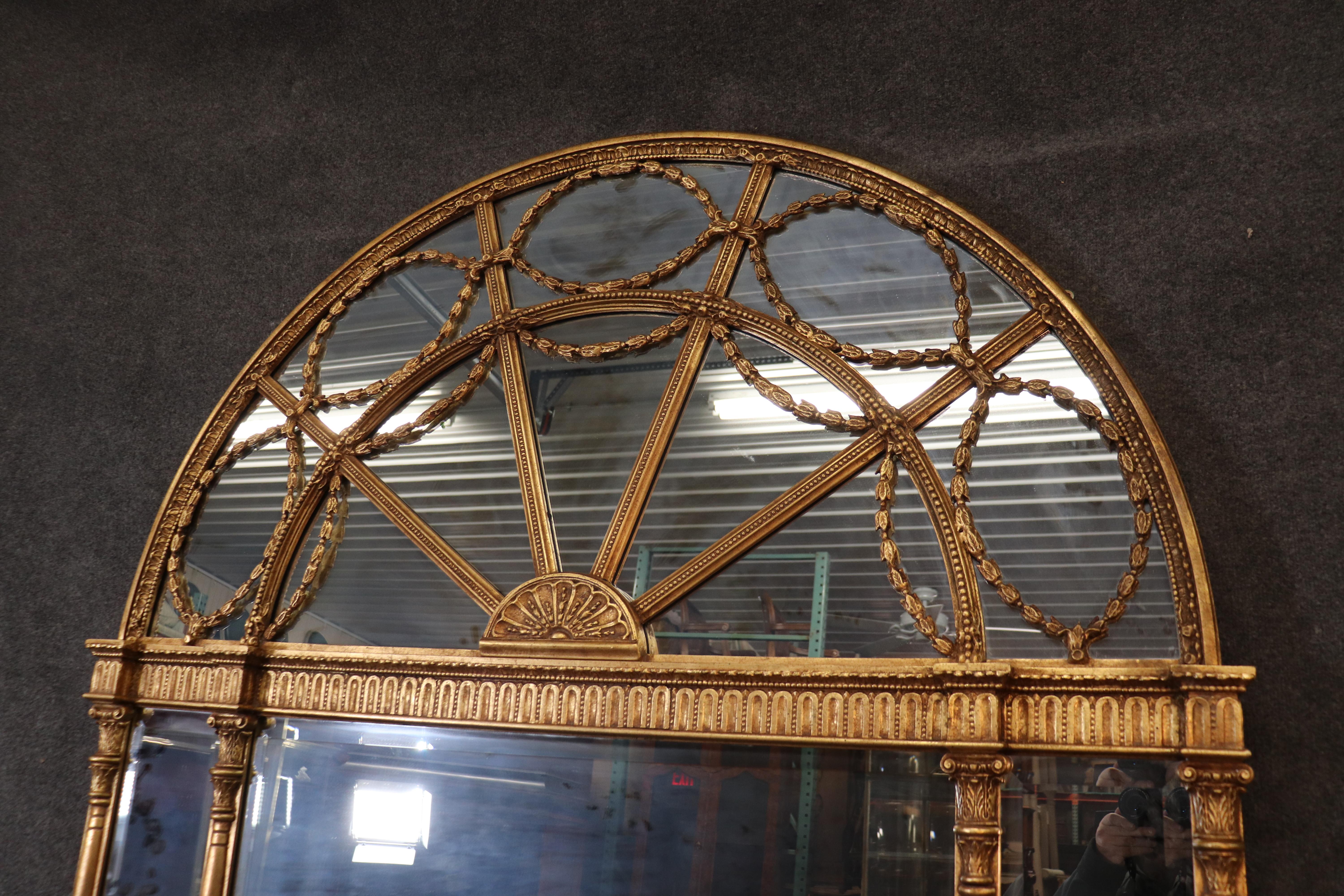 Late 20th Century Monumental Gilded Arched Decorative Arts Neoclassical Wall Mantle Mantel Mirror