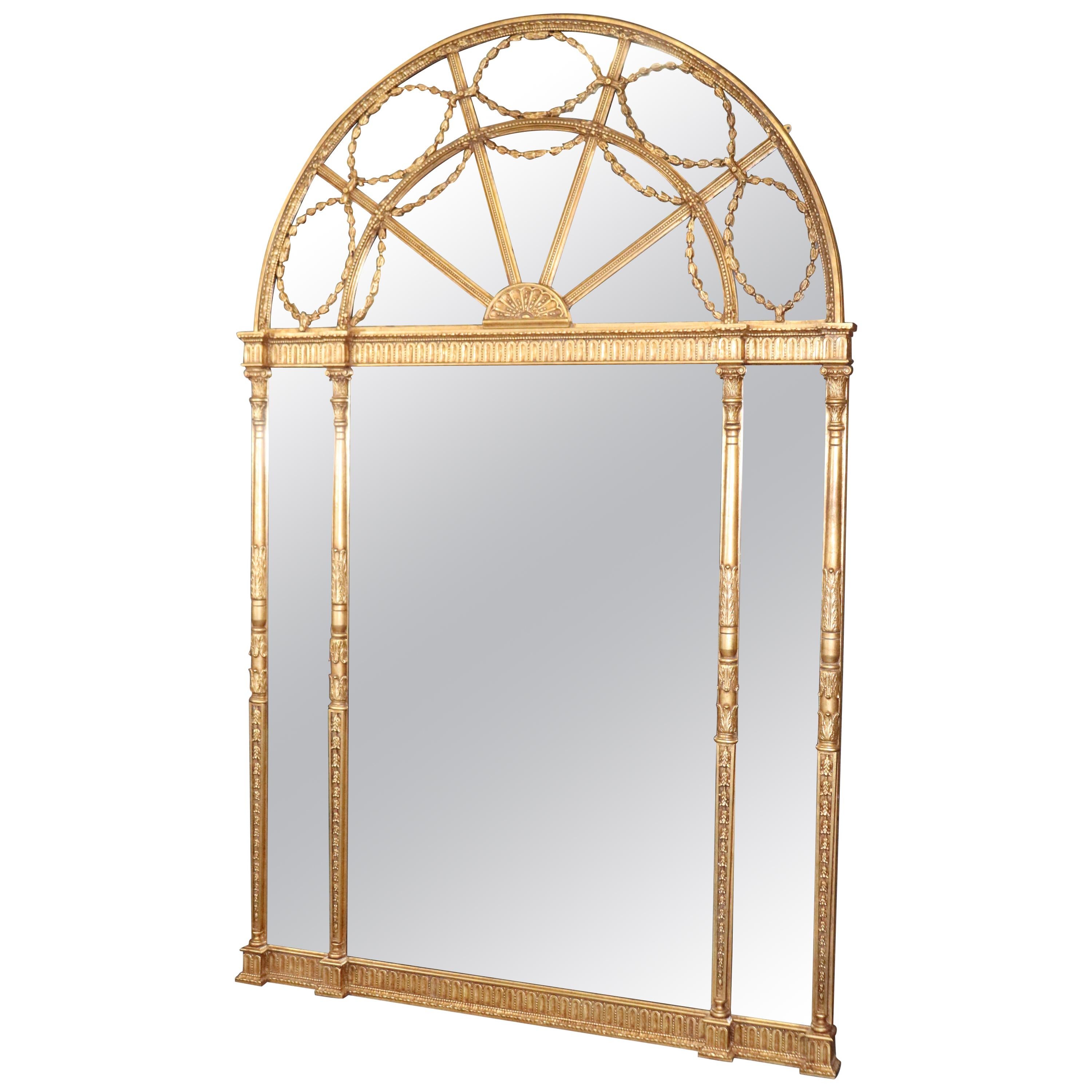 Monumental Gilded Arched Decorative Arts Neoclassical Wall Mantle Mantel Mirror
