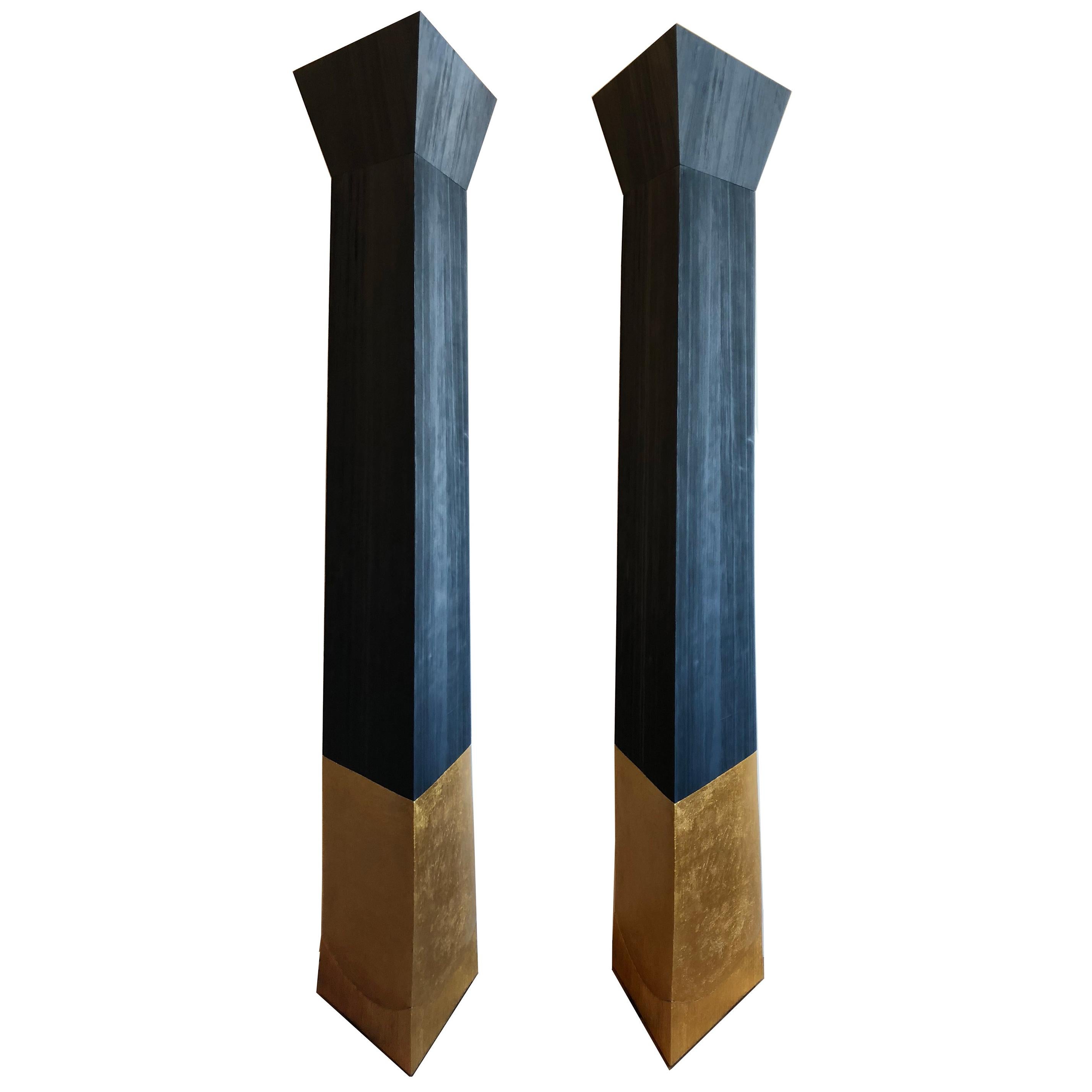 Monumental Gilded Ceramic, Sandblasted and Painted Douglas Fir Torchères For Sale