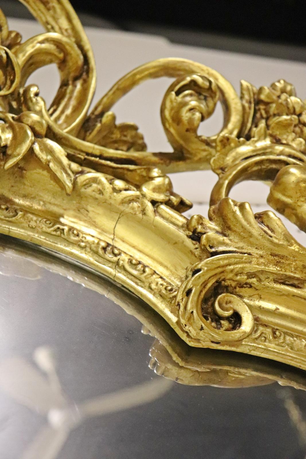 Monumental Gilded French Louis XV Mantle Buffet Wall Mirror circa 1920 For Sale 7