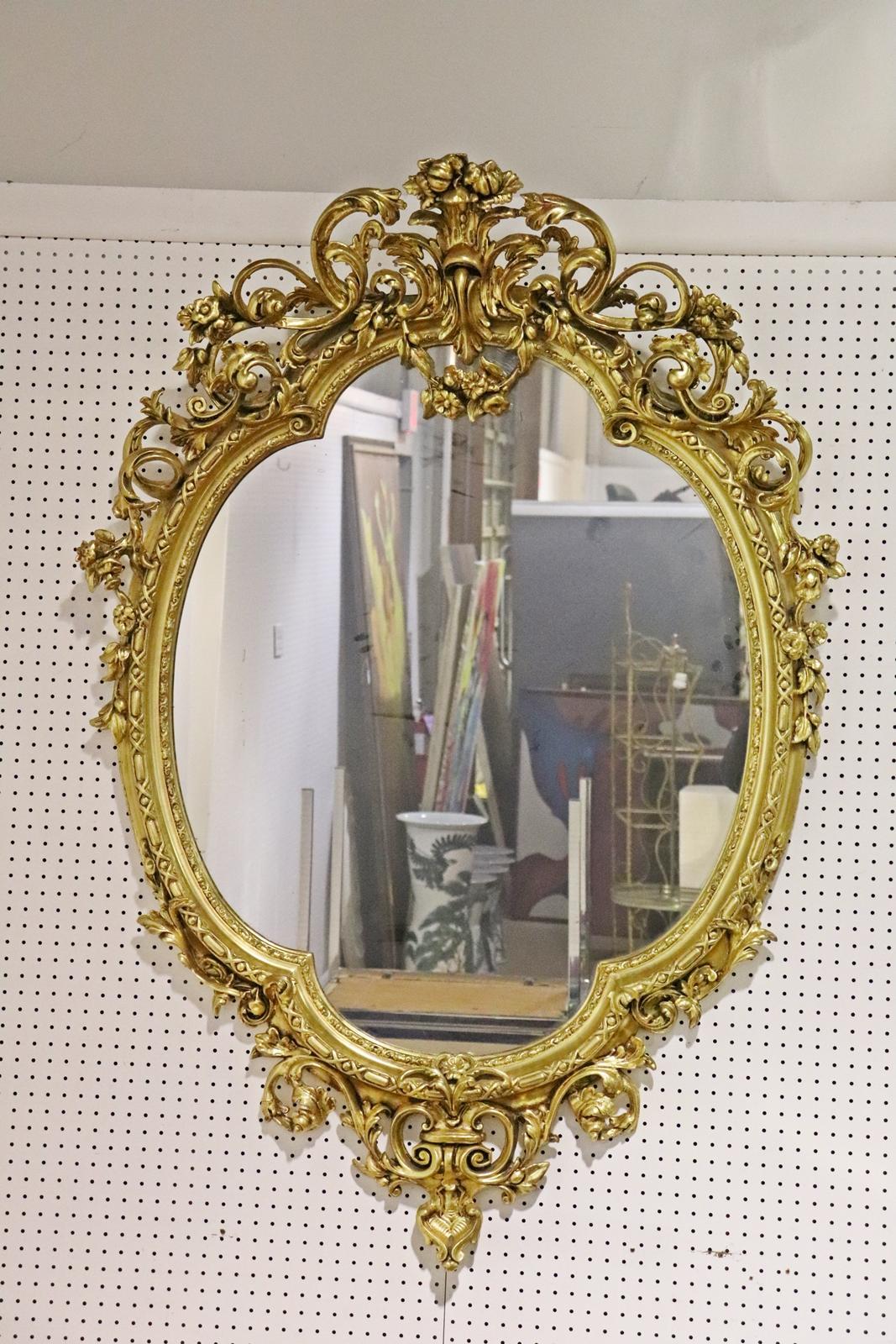 Monumental Gilded French Louis XV Mantle Buffet Wall Mirror circa 1920 In Good Condition For Sale In Swedesboro, NJ