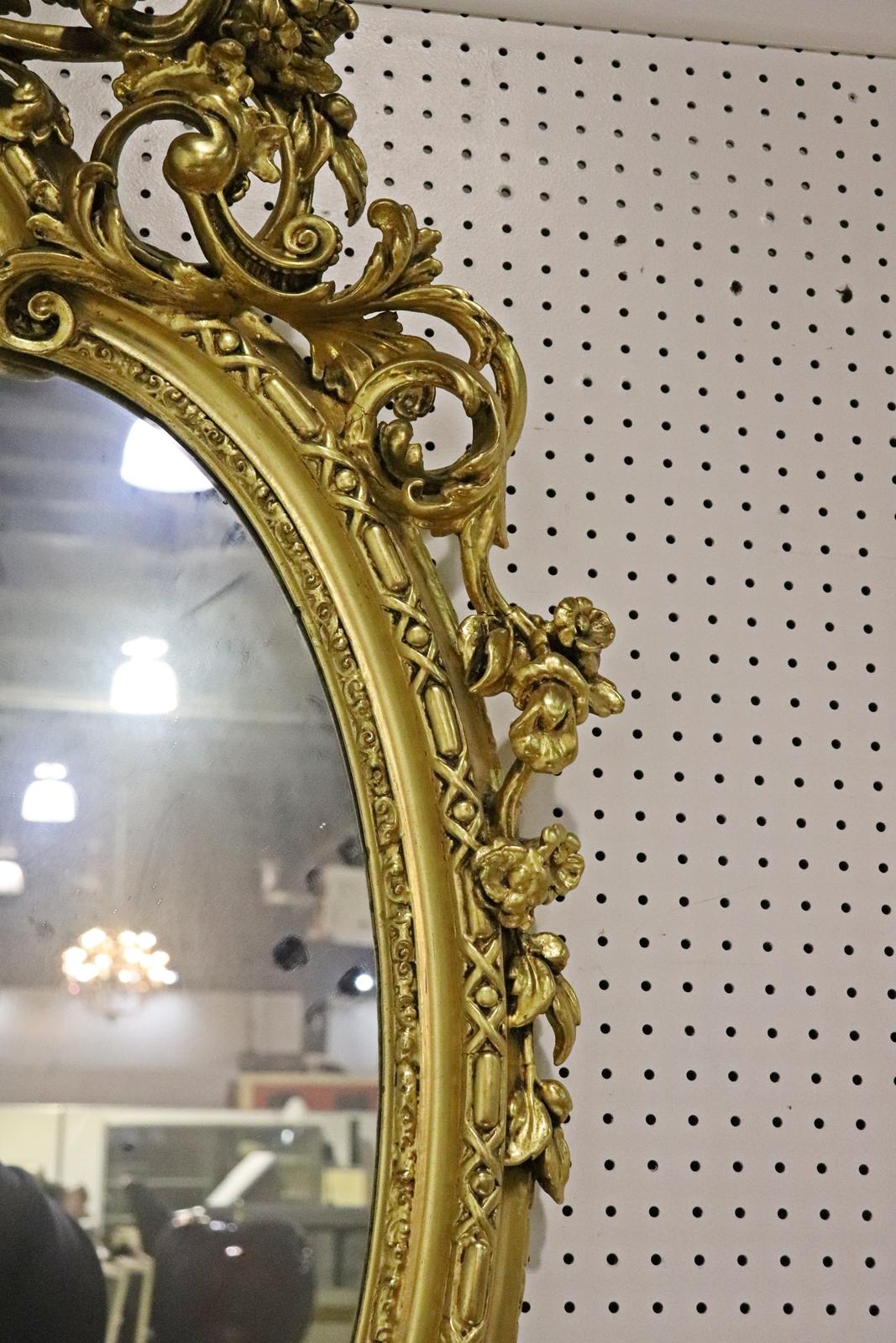 Monumental Gilded French Louis XV Mantle Buffet Wall Mirror circa 1920 For Sale 3