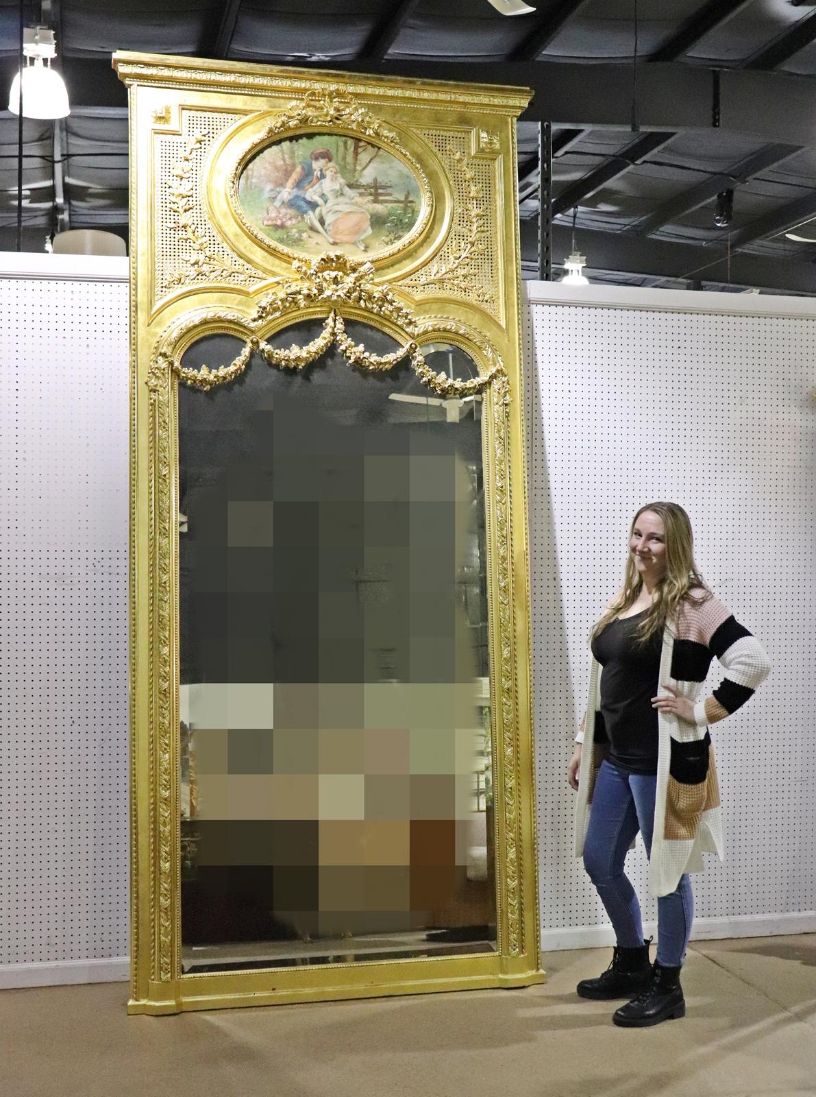 Monumental Gilded French Louis XV Trumeau Mirror with Planter Base Circa 1890 For Sale 9