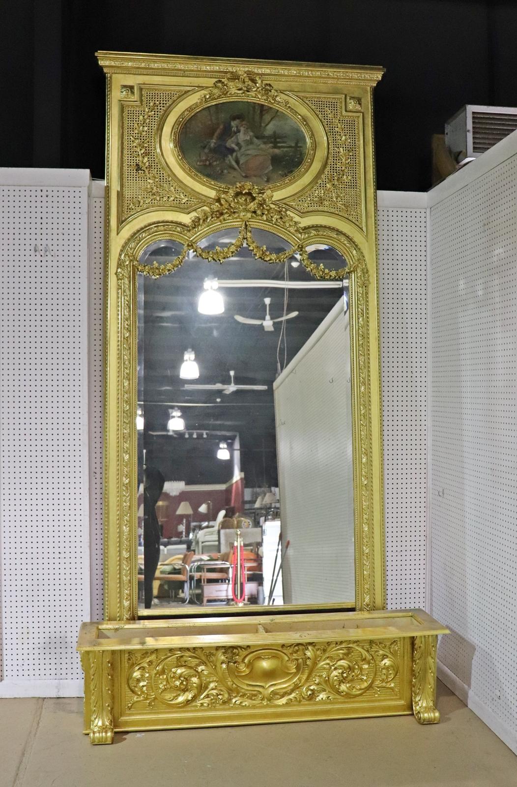 Monumentaler vergoldeter französischer Louis XV Trumeau-Spiegel mit Pflanzensockel CIRCA 1890 im Angebot 9